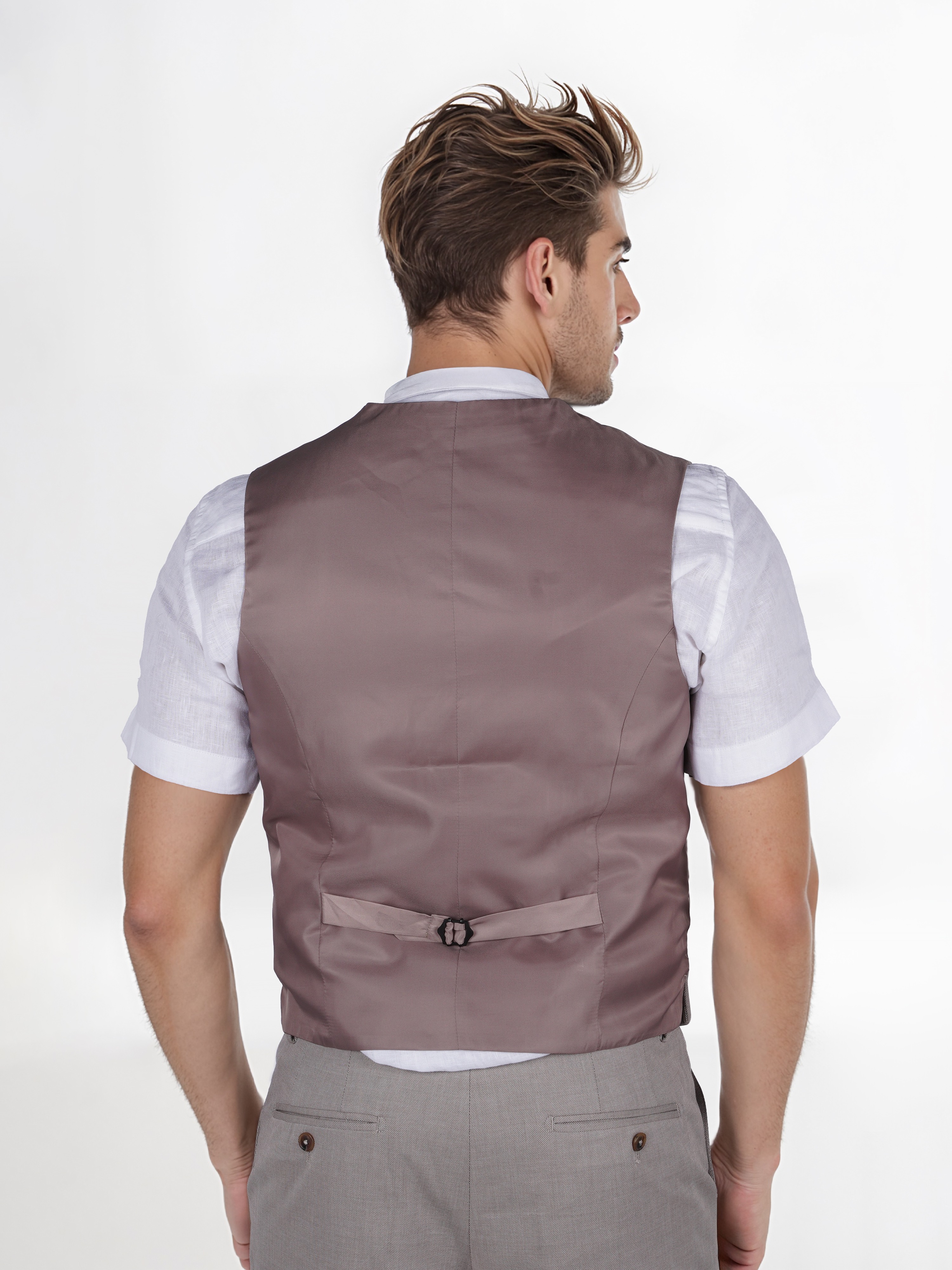 Celio Men Beige Solid Slim Fit Viscose Rayon Formal Waistcoat
