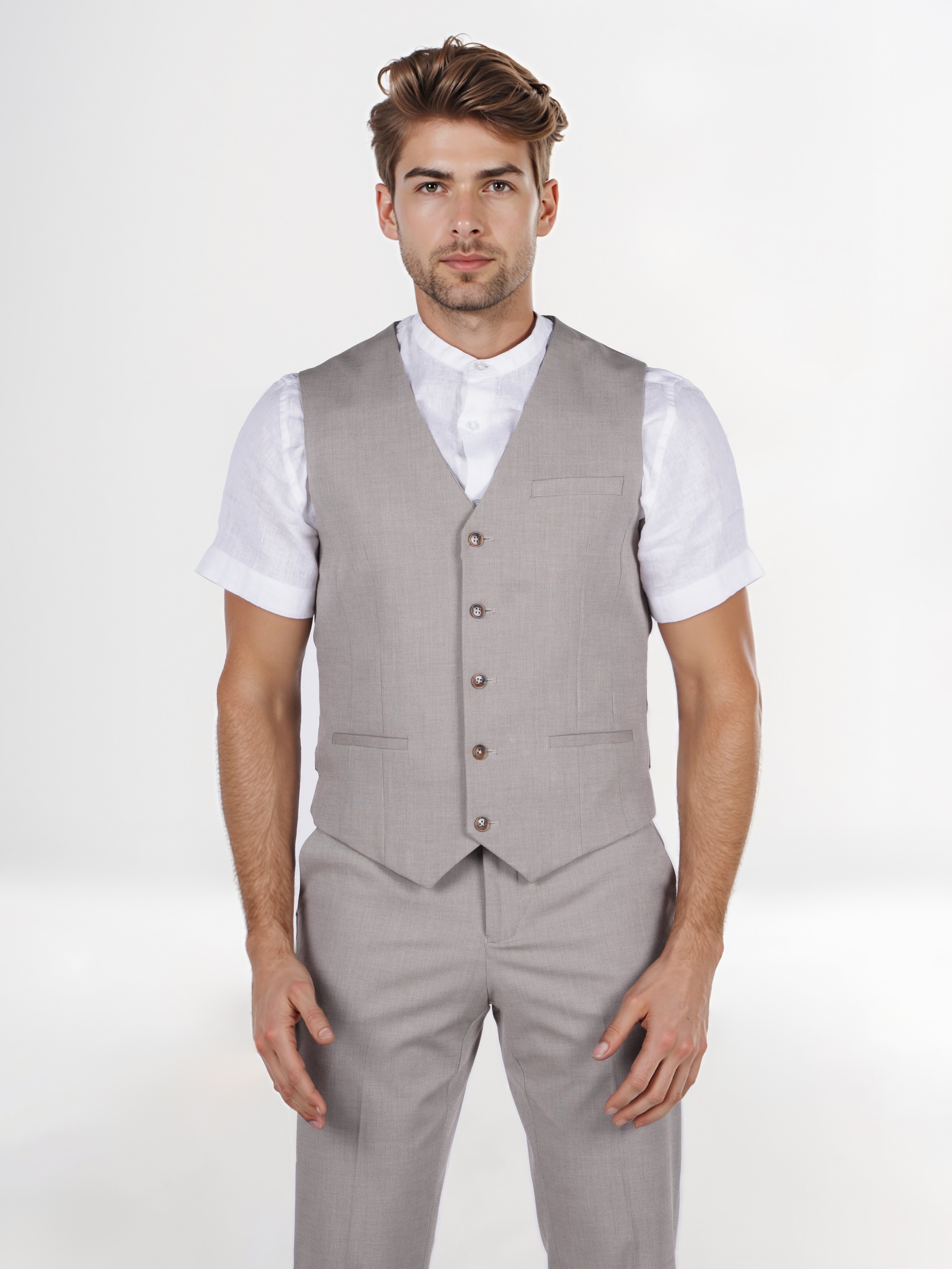 Celio Men Beige Solid Slim Fit Viscose Rayon Formal Waistcoat