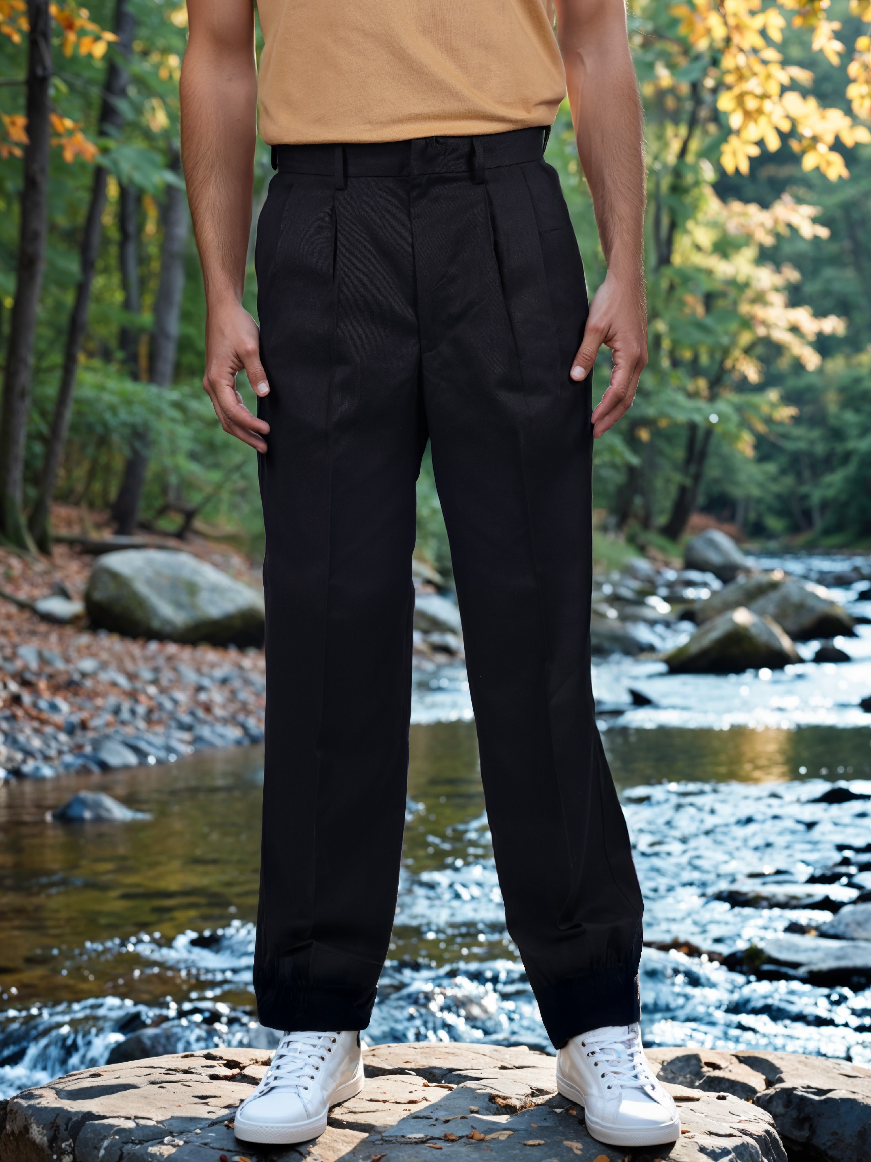 Celio Men Black Solid Loose Fit Polyester Chino