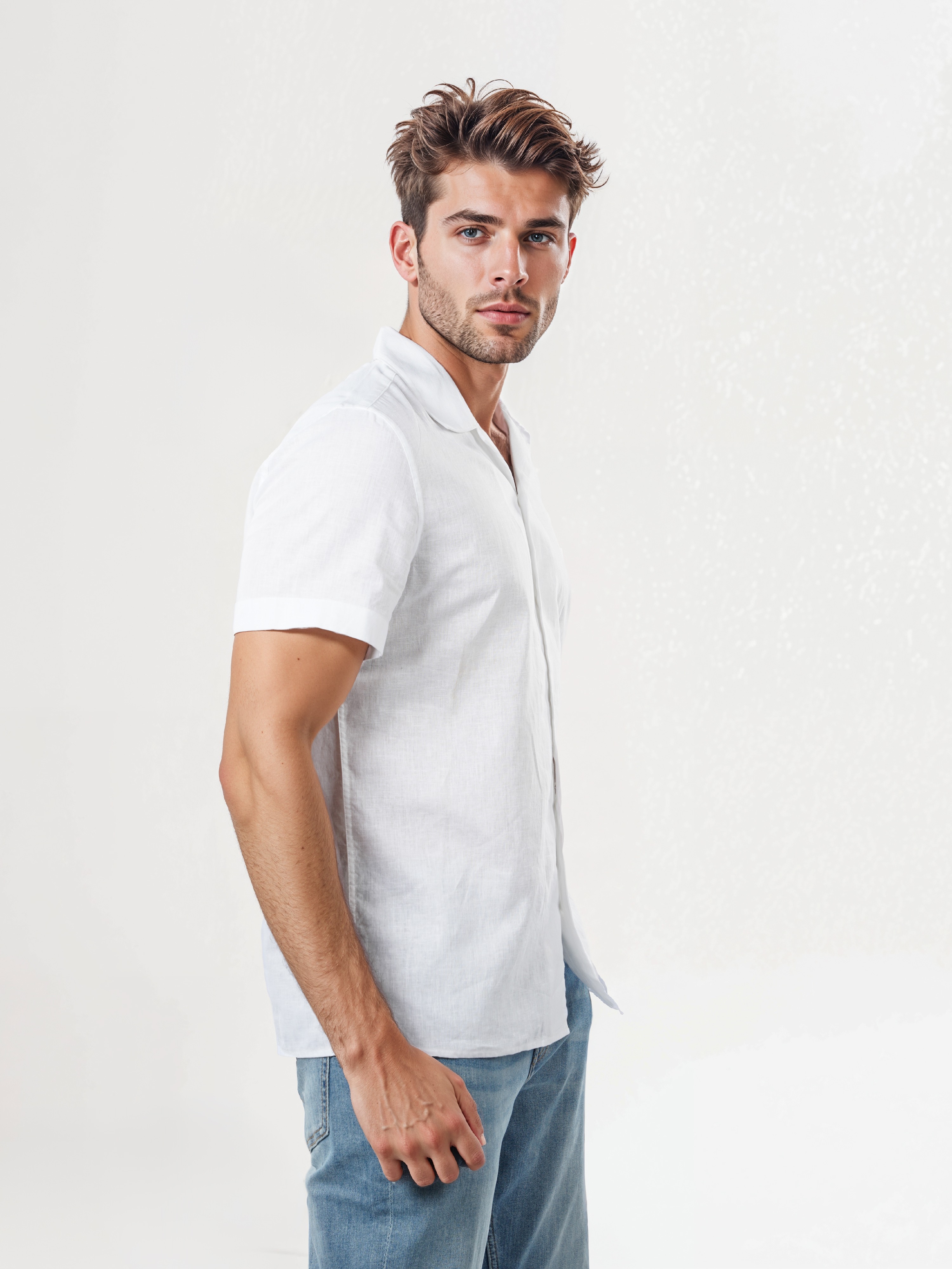 Celio Men White Solid Regular Fit Linen Shirt