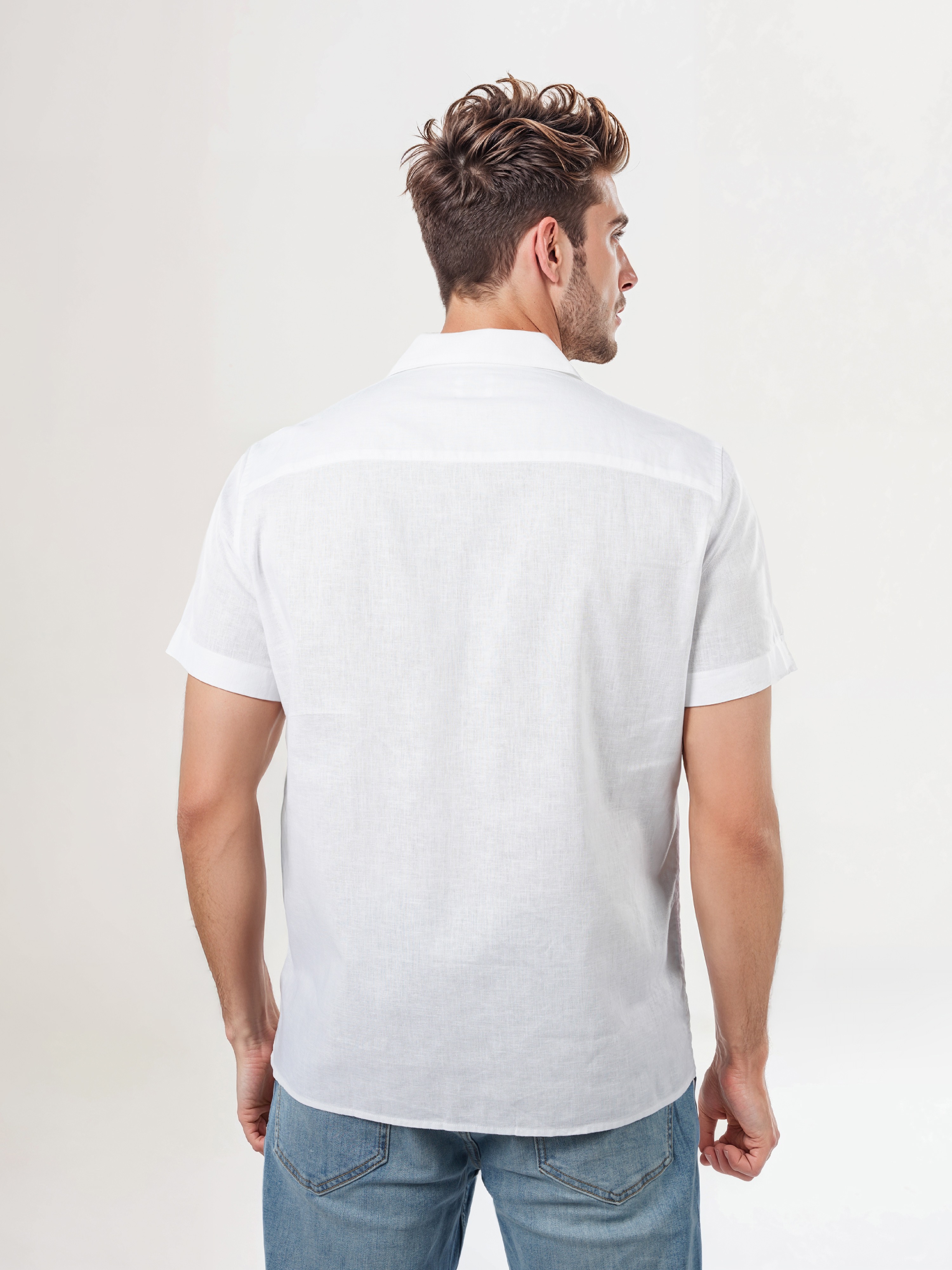 Celio Men White Solid Regular Fit Linen Shirt