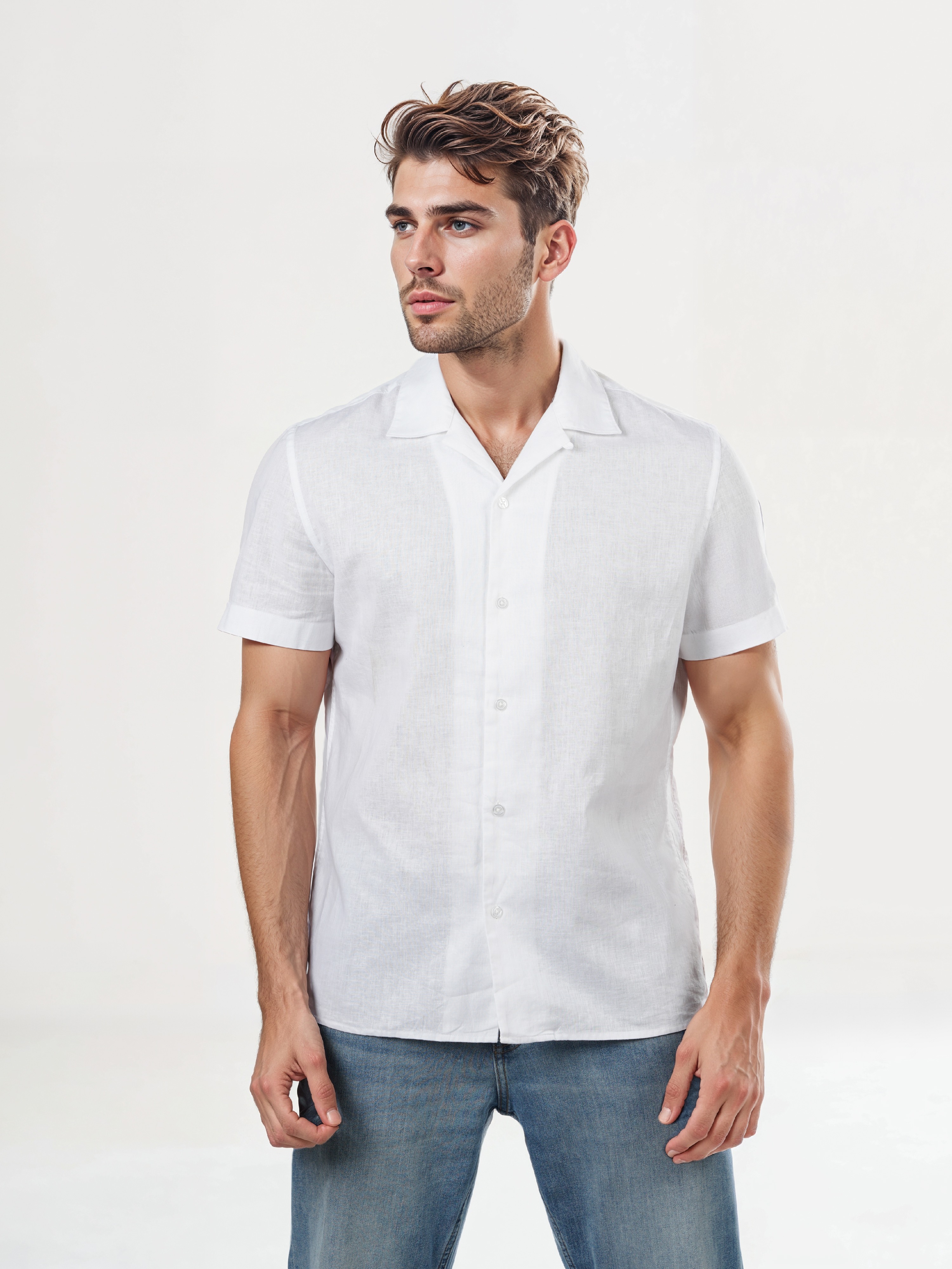Celio Men White Solid Regular Fit Linen Shirt