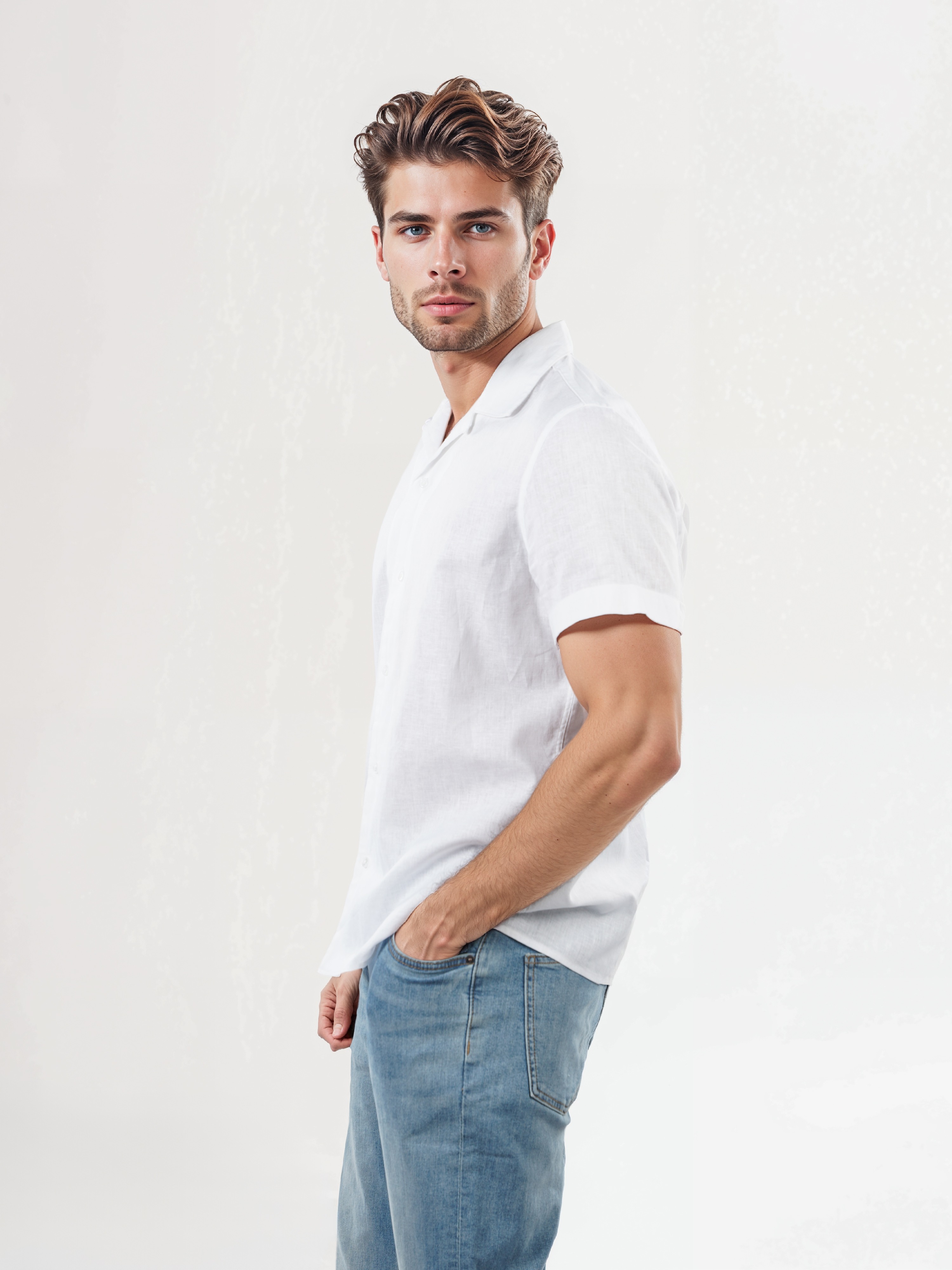 Celio Men White Solid Regular Fit Linen Shirt