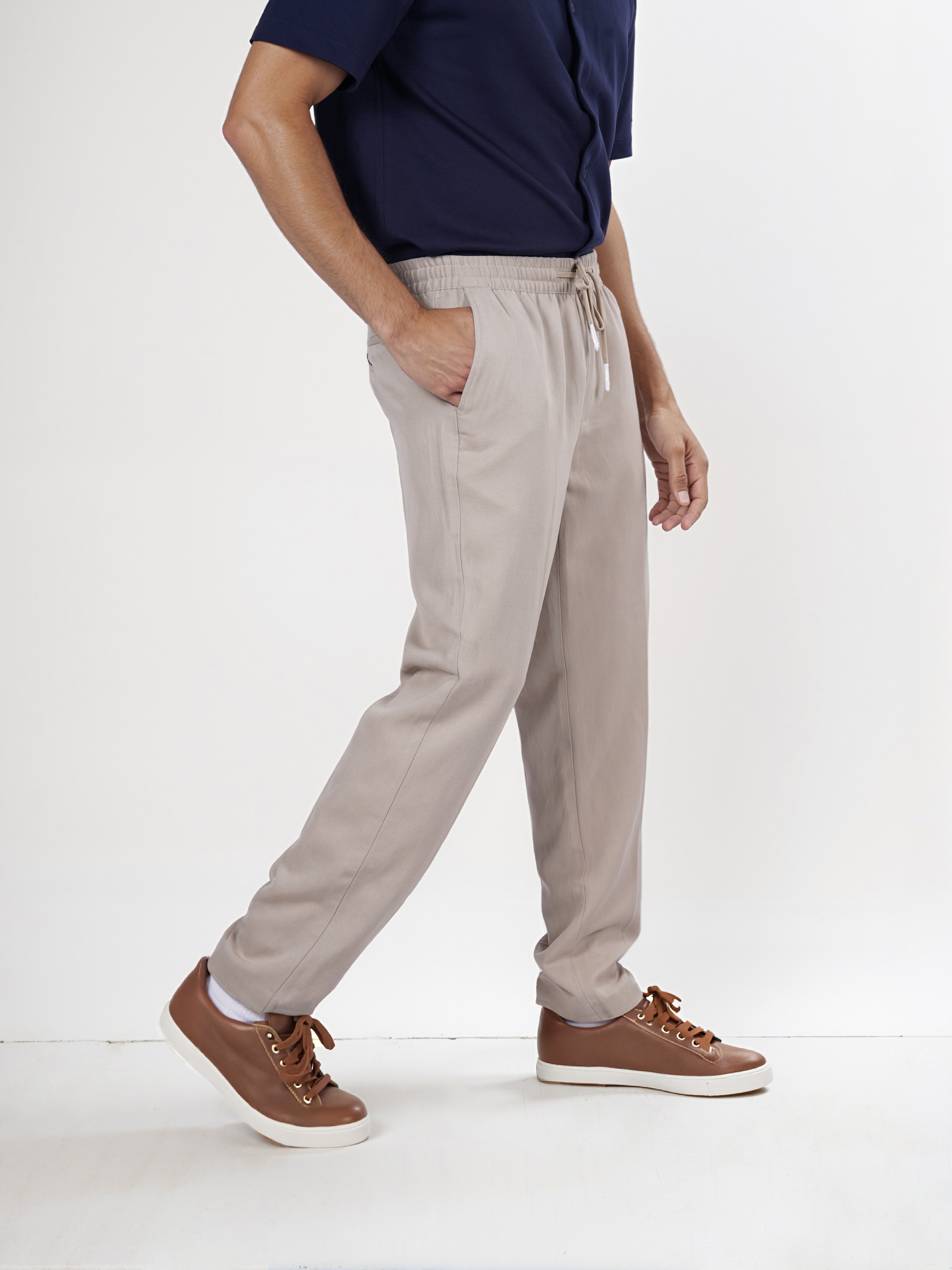 Celio Men Beige Solid Slim Fit Lyocell Suit Trouser