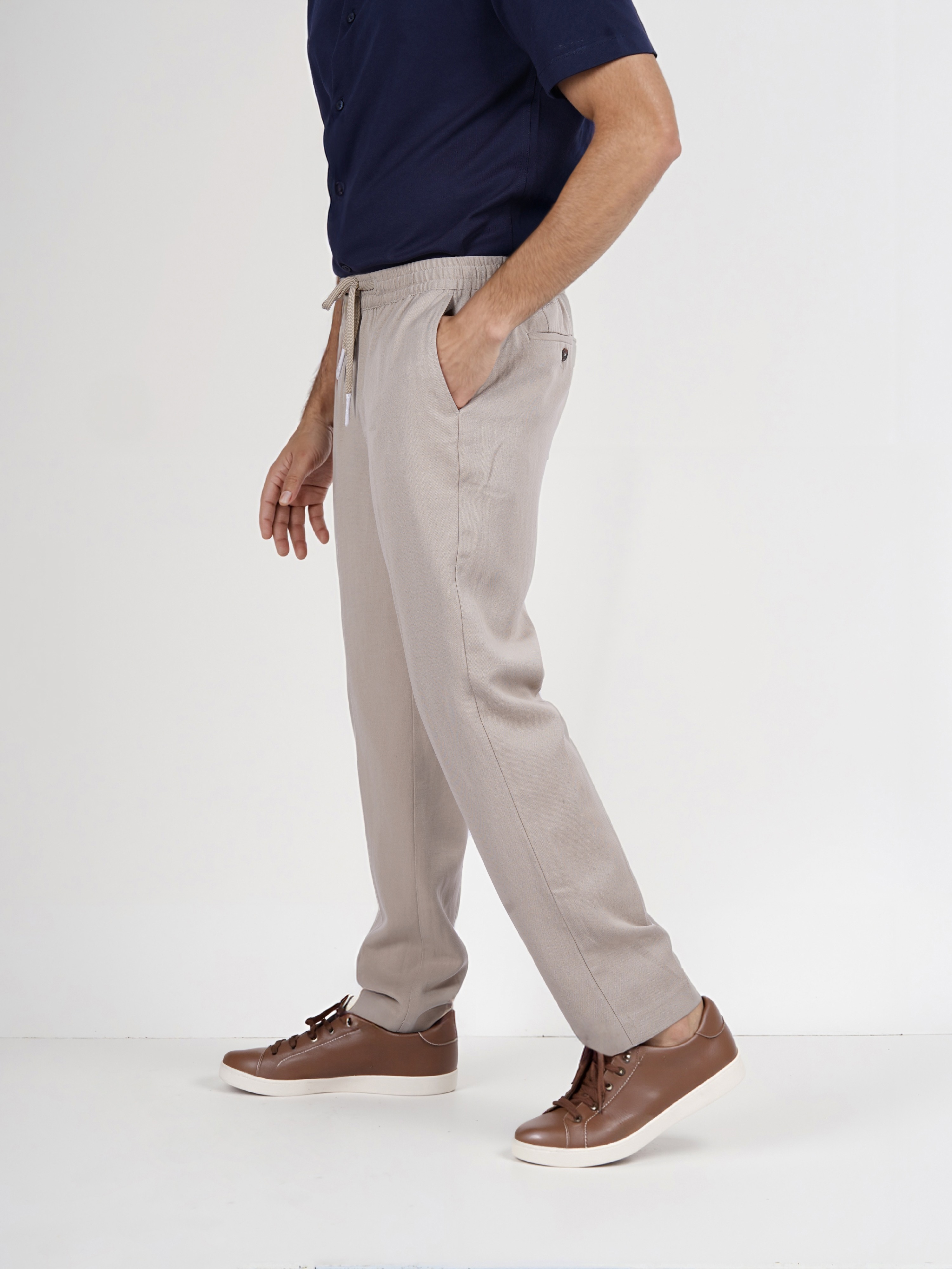 Celio Men Beige Solid Slim Fit Lyocell Suit Trouser