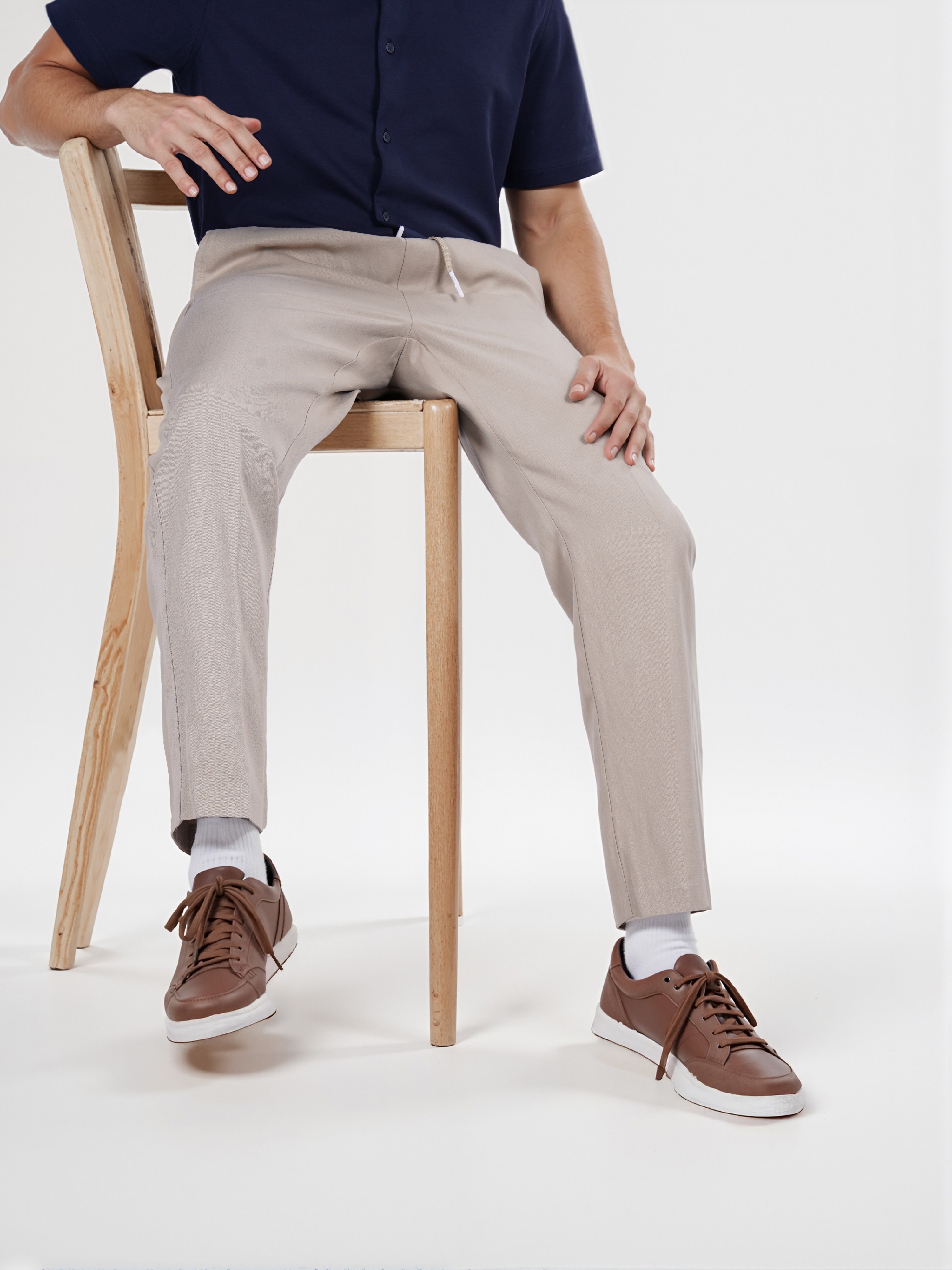 Celio Men Beige Solid Slim Fit Lyocell Suit Trouser