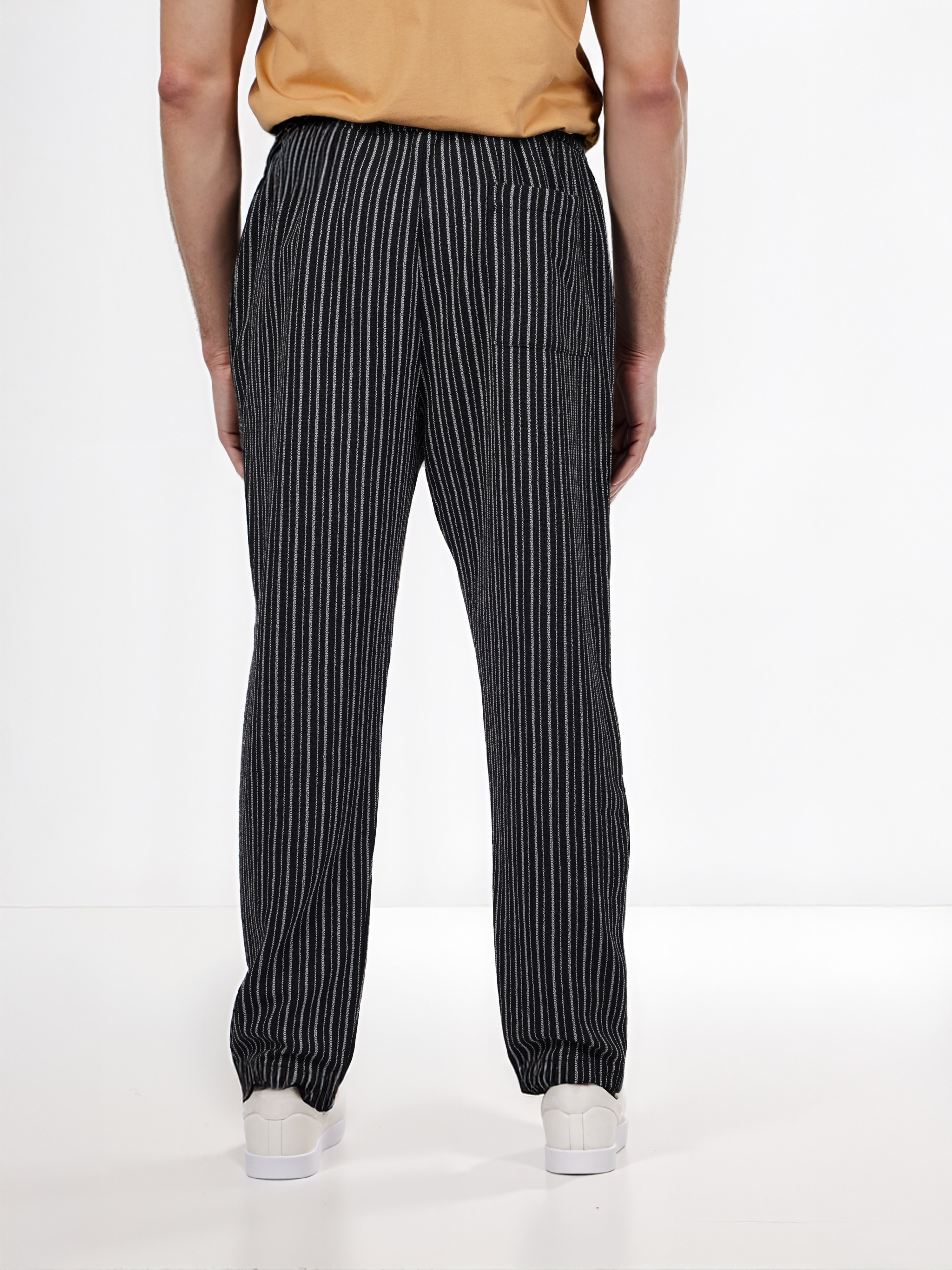 Celio Men Black Striped Relaxed Fit Polyester Jog Trouser