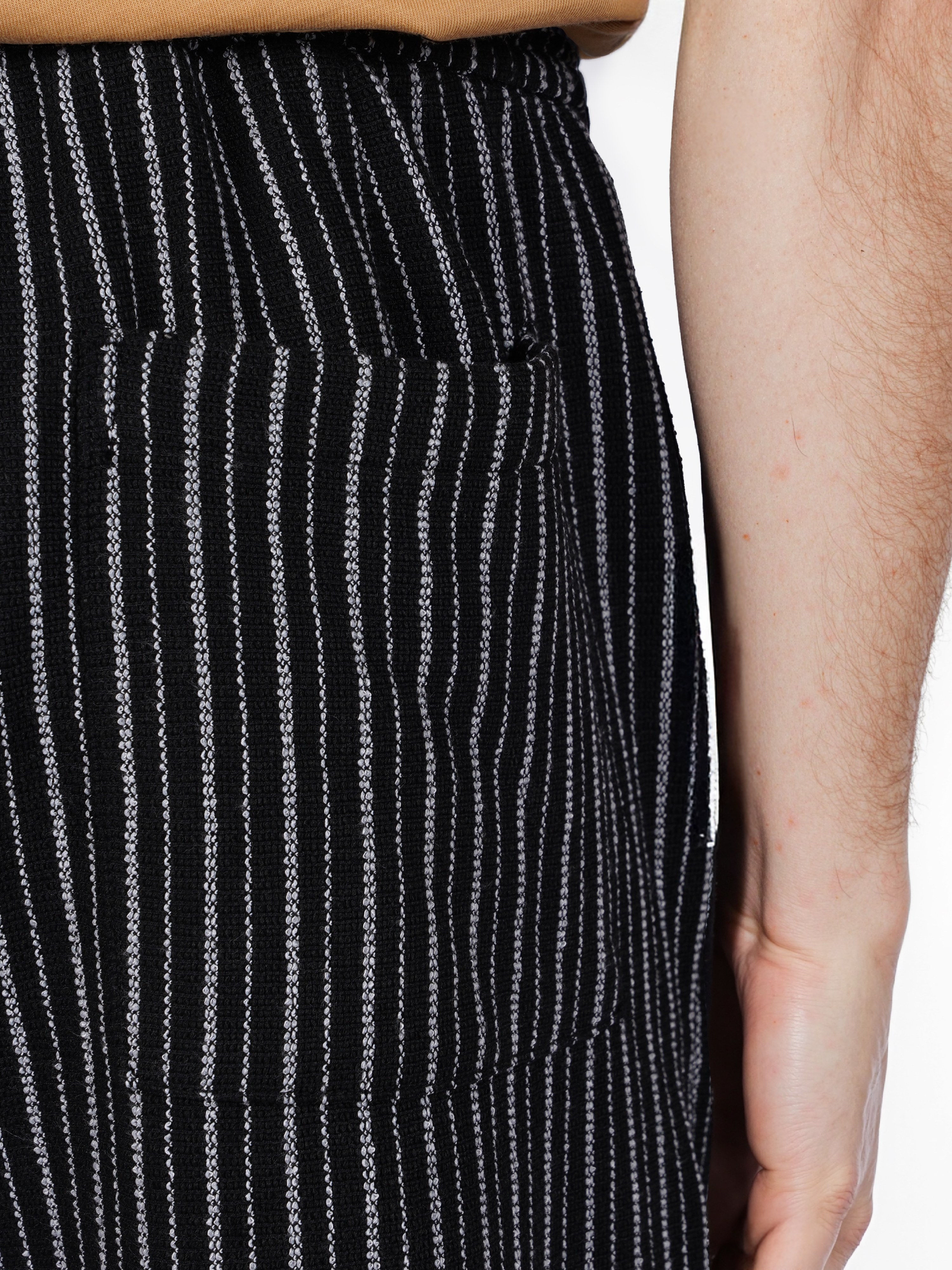Celio Men Black Striped Relaxed Fit Polyester Jog Trouser