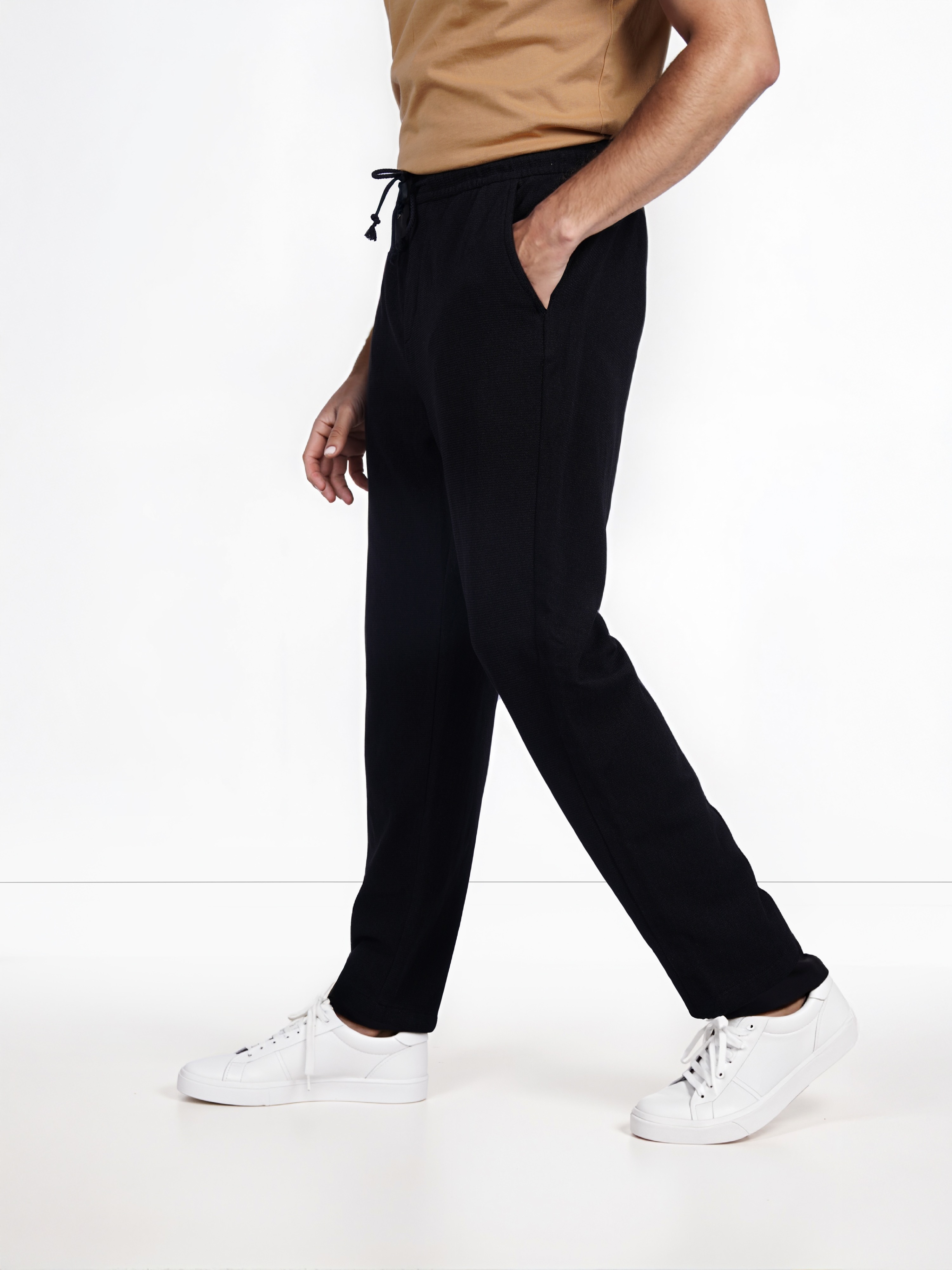 Celio Men Black Solid Regular Fit Polyester Fashion Trouser