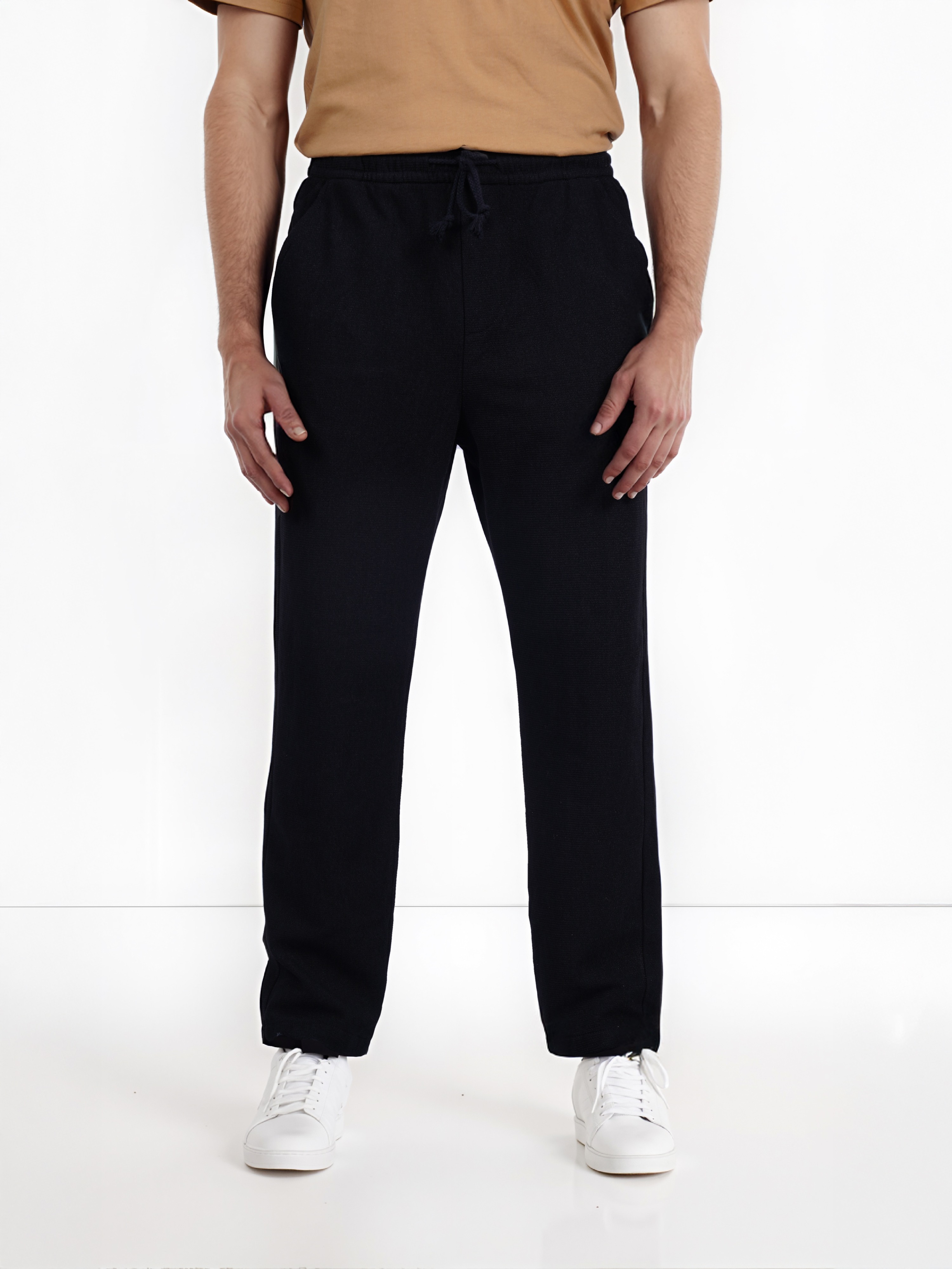 Celio Men Black Solid Regular Fit Polyester Fashion Trouser