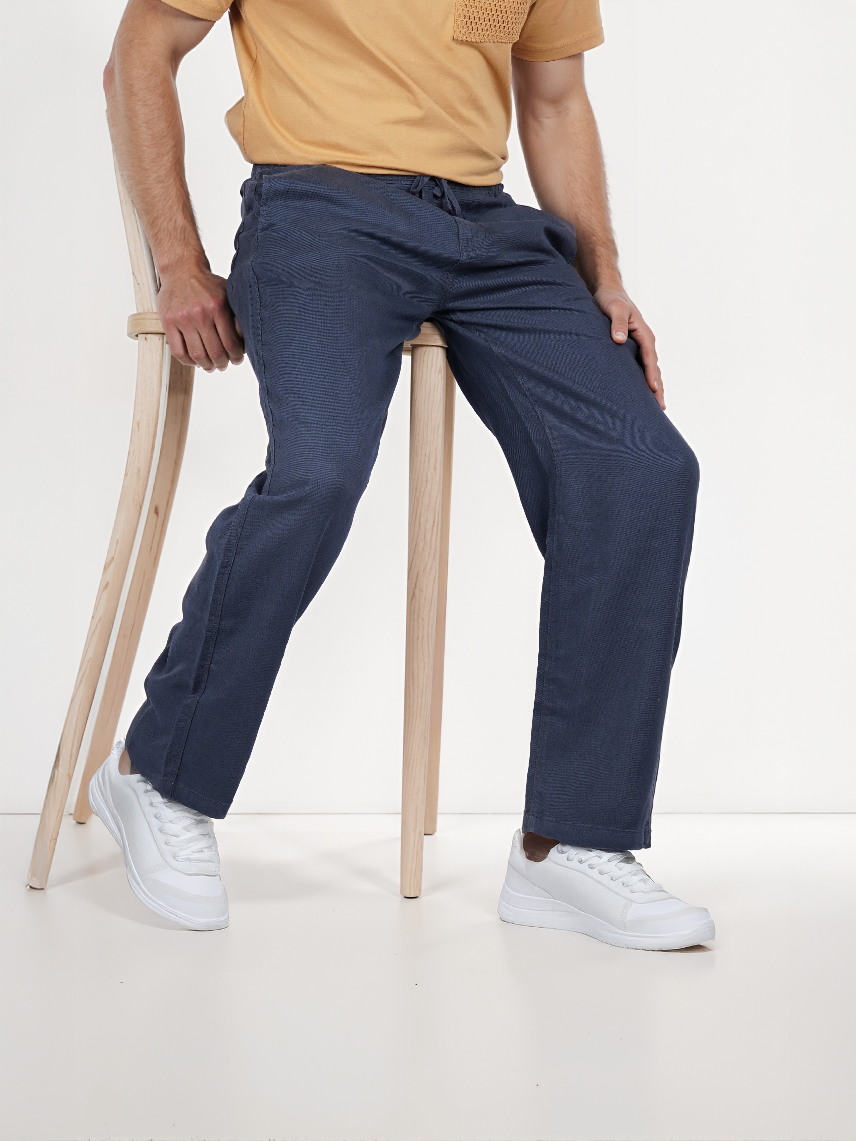 Celio Men Navy Blue Solid Loose Fit Lyocell Jog Trouser