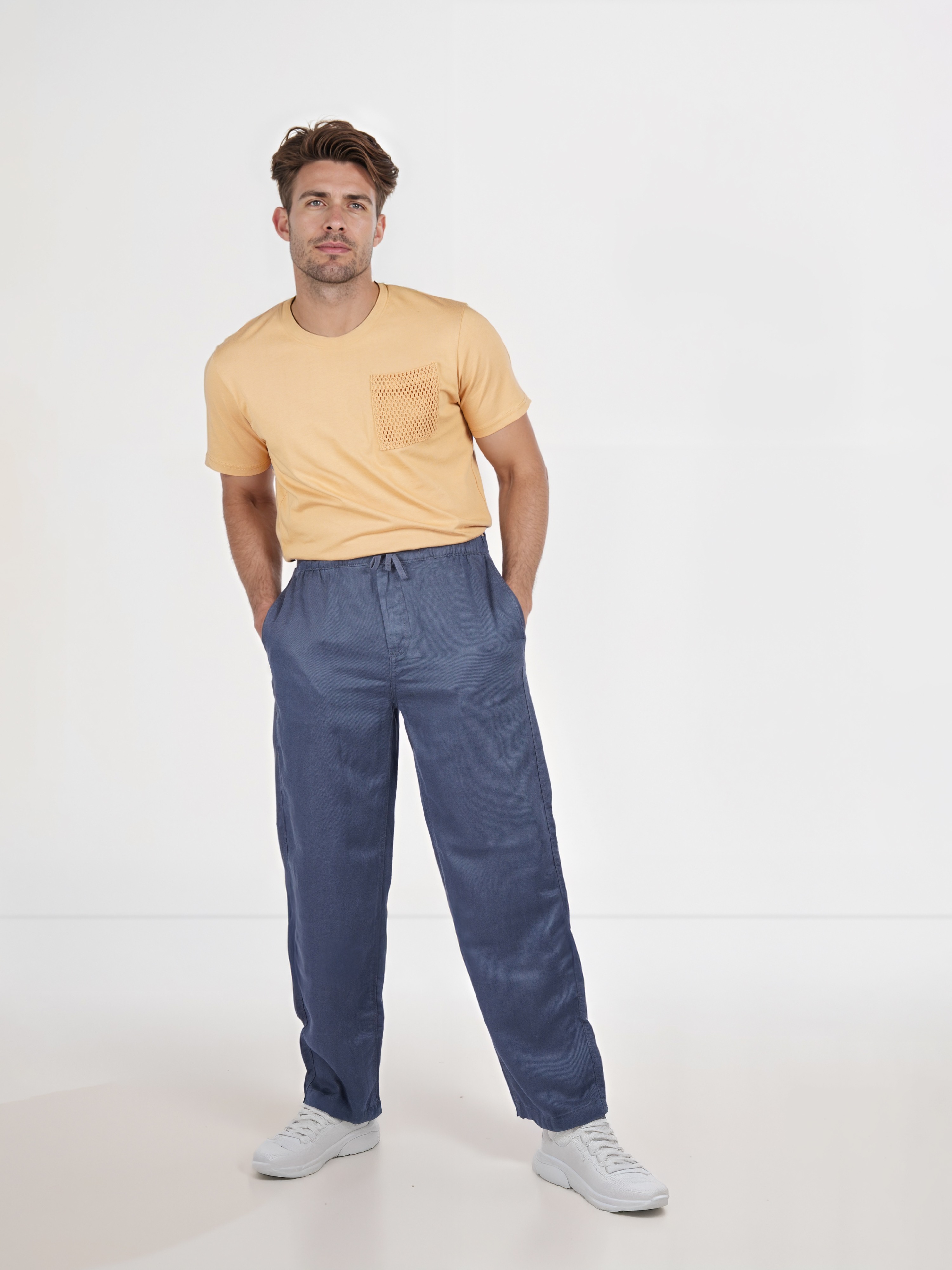 Celio Men Navy Blue Solid Loose Fit Lyocell Jog Trouser