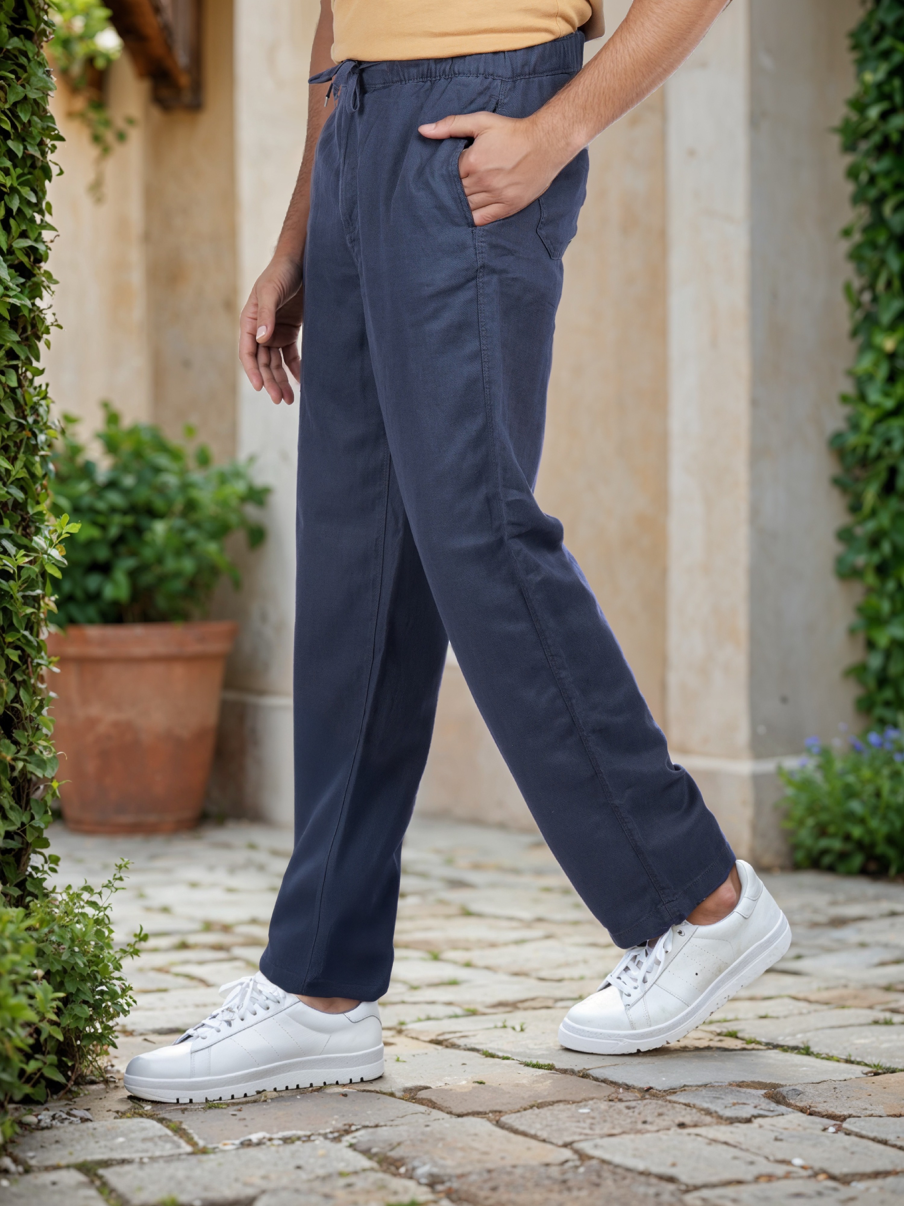 Celio Men Navy Blue Solid Loose Fit Lyocell Jog Trouser