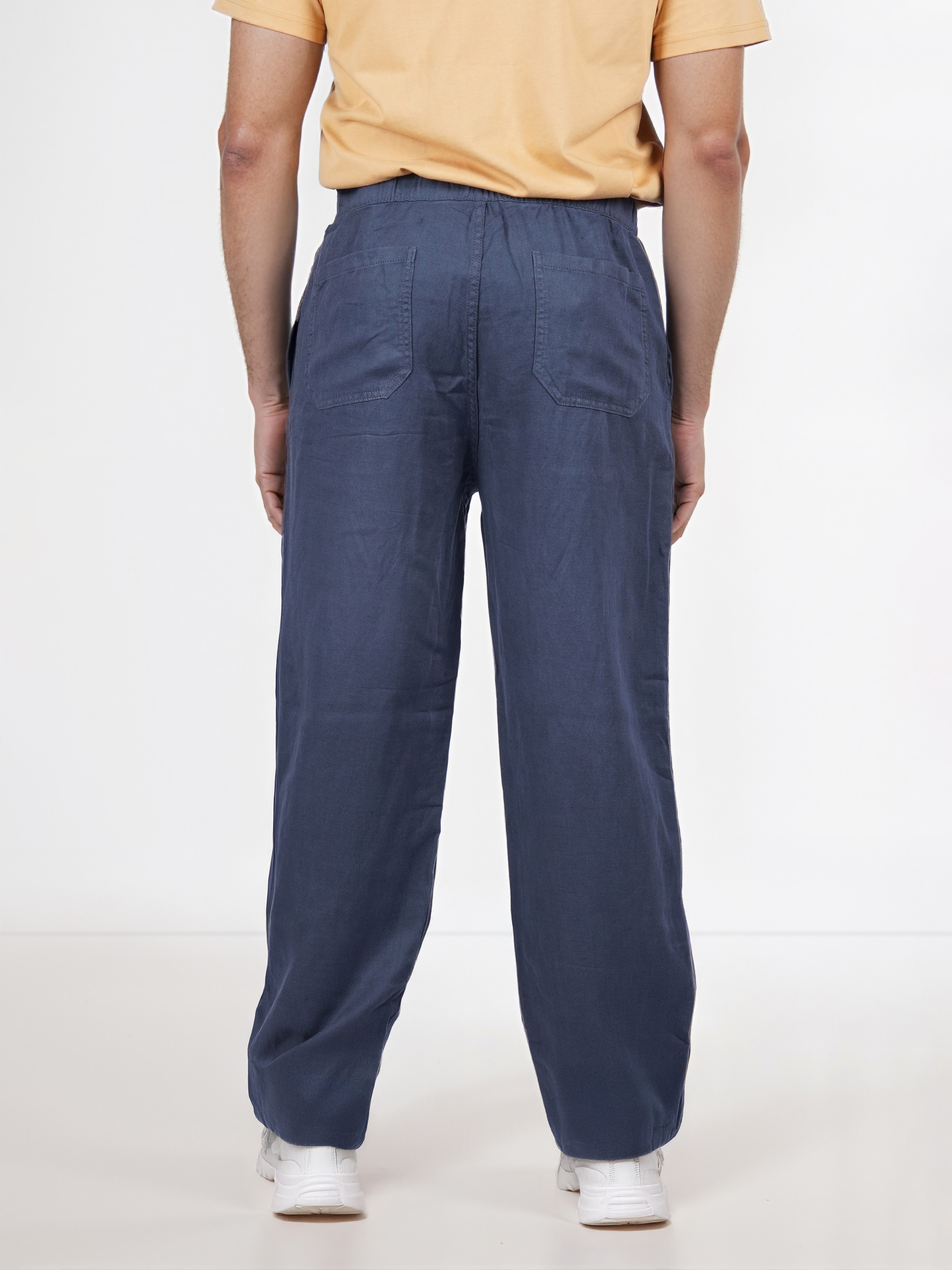 Celio Men Navy Blue Solid Loose Fit Lyocell Jog Trouser