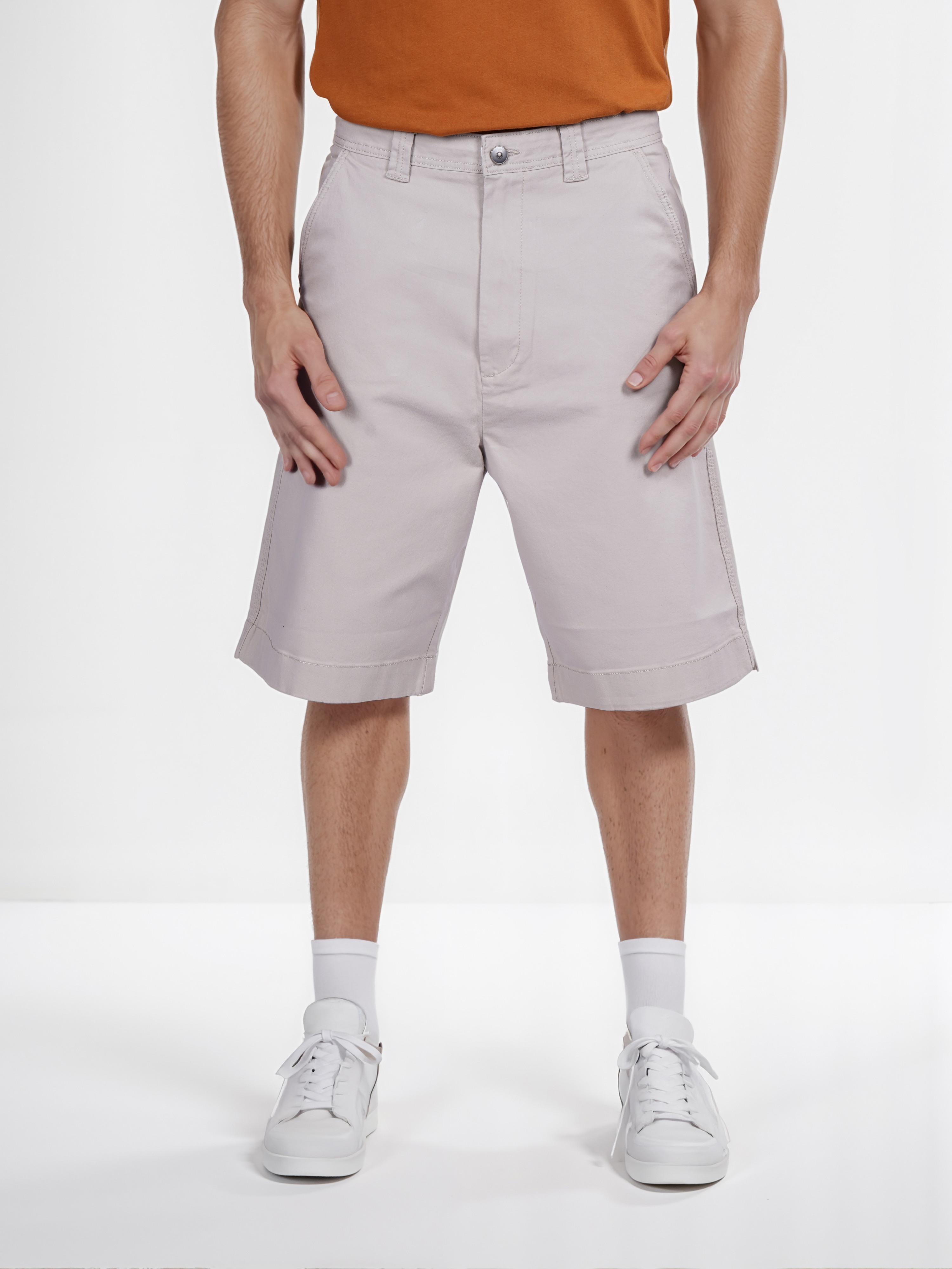 Celio Men Beige Solid Regular Fit Cotton Fashion Bermuda Shorts