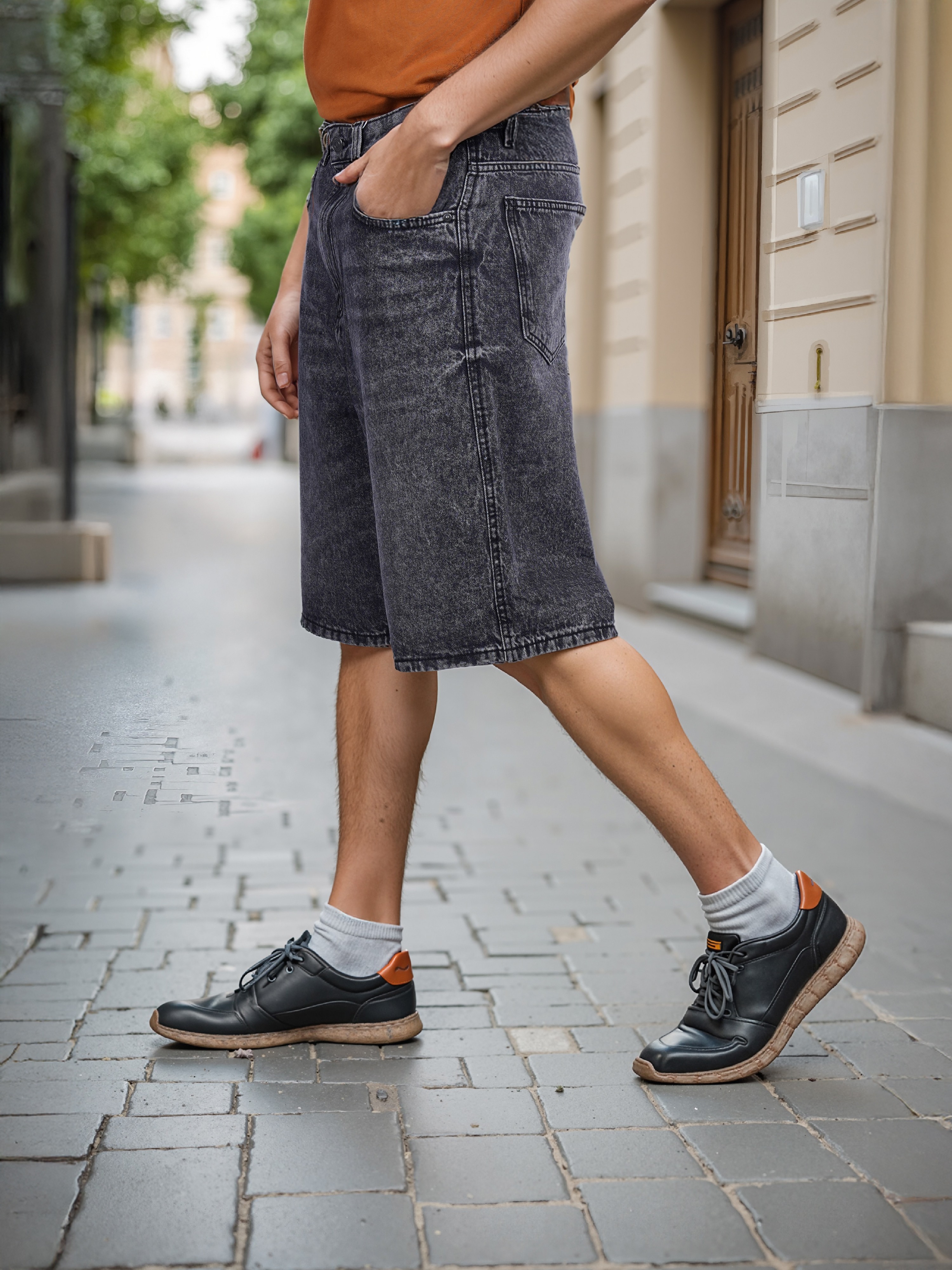 Celio Men Black Solid Regular Fit Cotton Denim Bermuda Shorts
