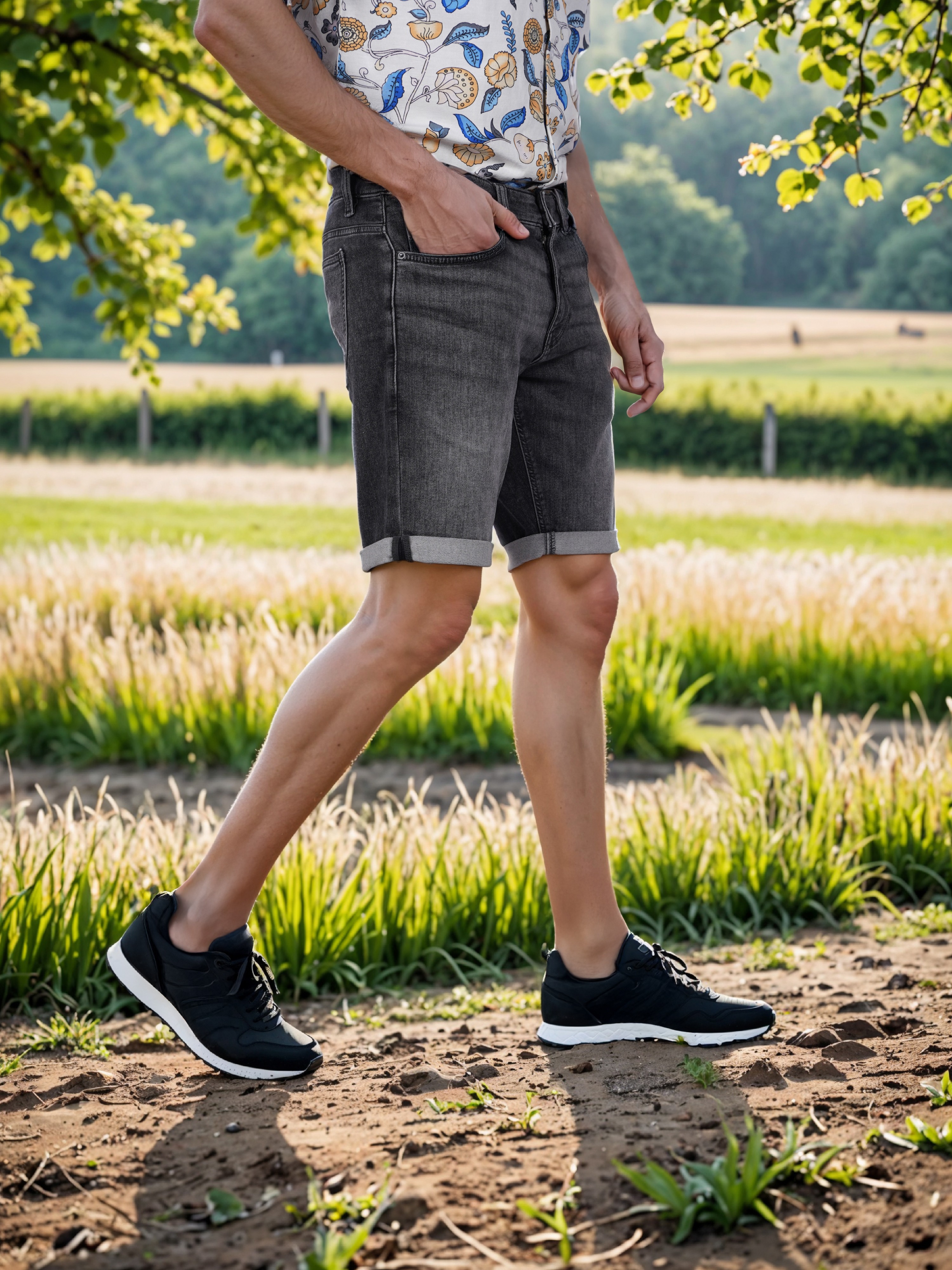 Celio Men Black Solid Regular Fit Cotton Mid-Rise Denim Bermuda Shorts