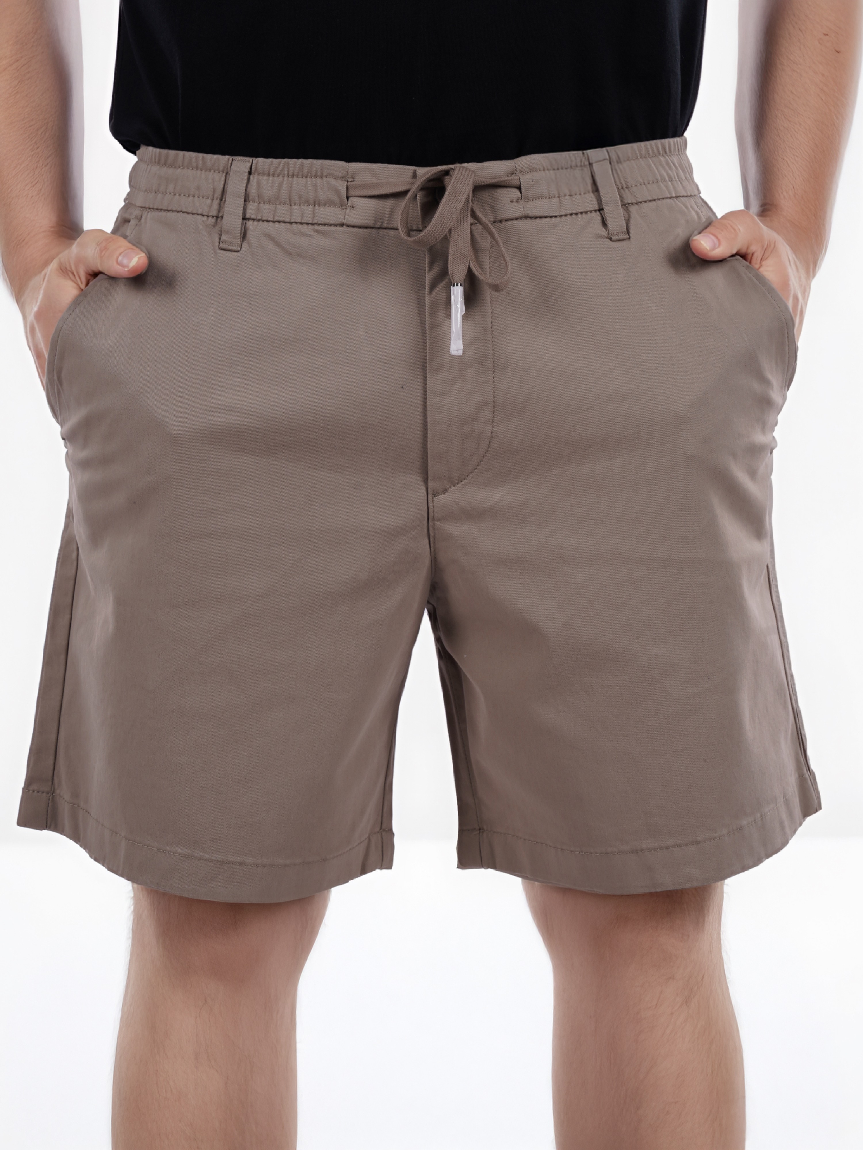 Celio Men Beige Solid Regular Fit Drawstring Cotton Fashion Bermuda Shorts