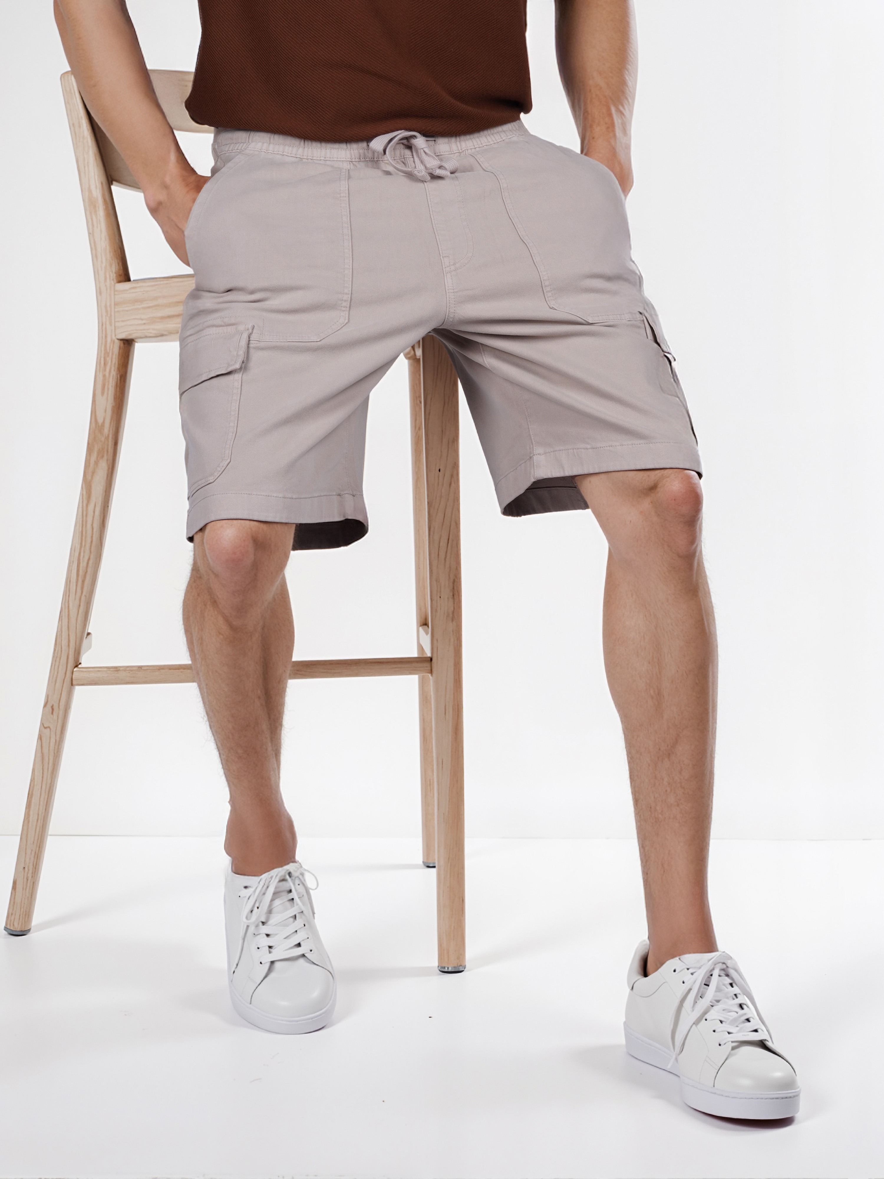 Celio Men Beige Solid Regular Fit Cotton Cargo / Jogger Shorts