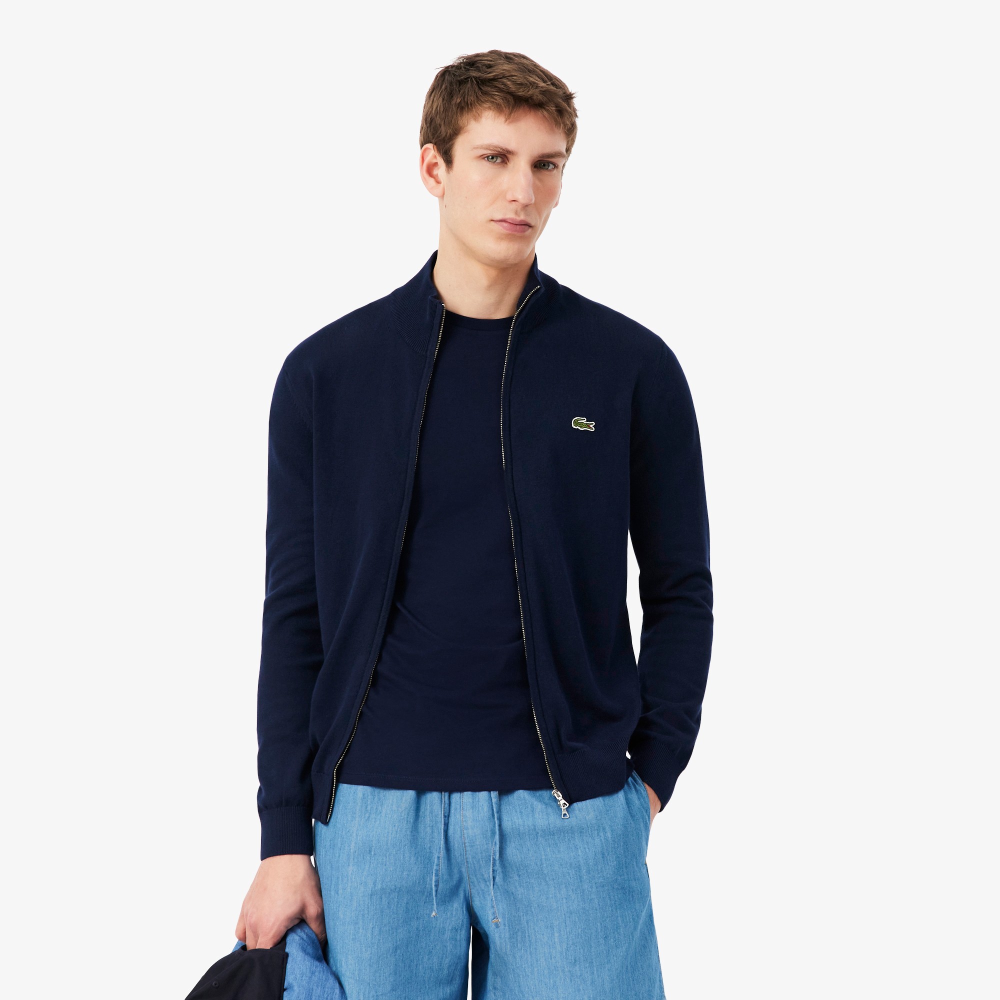 Zipped High Neck Cotton Sweater