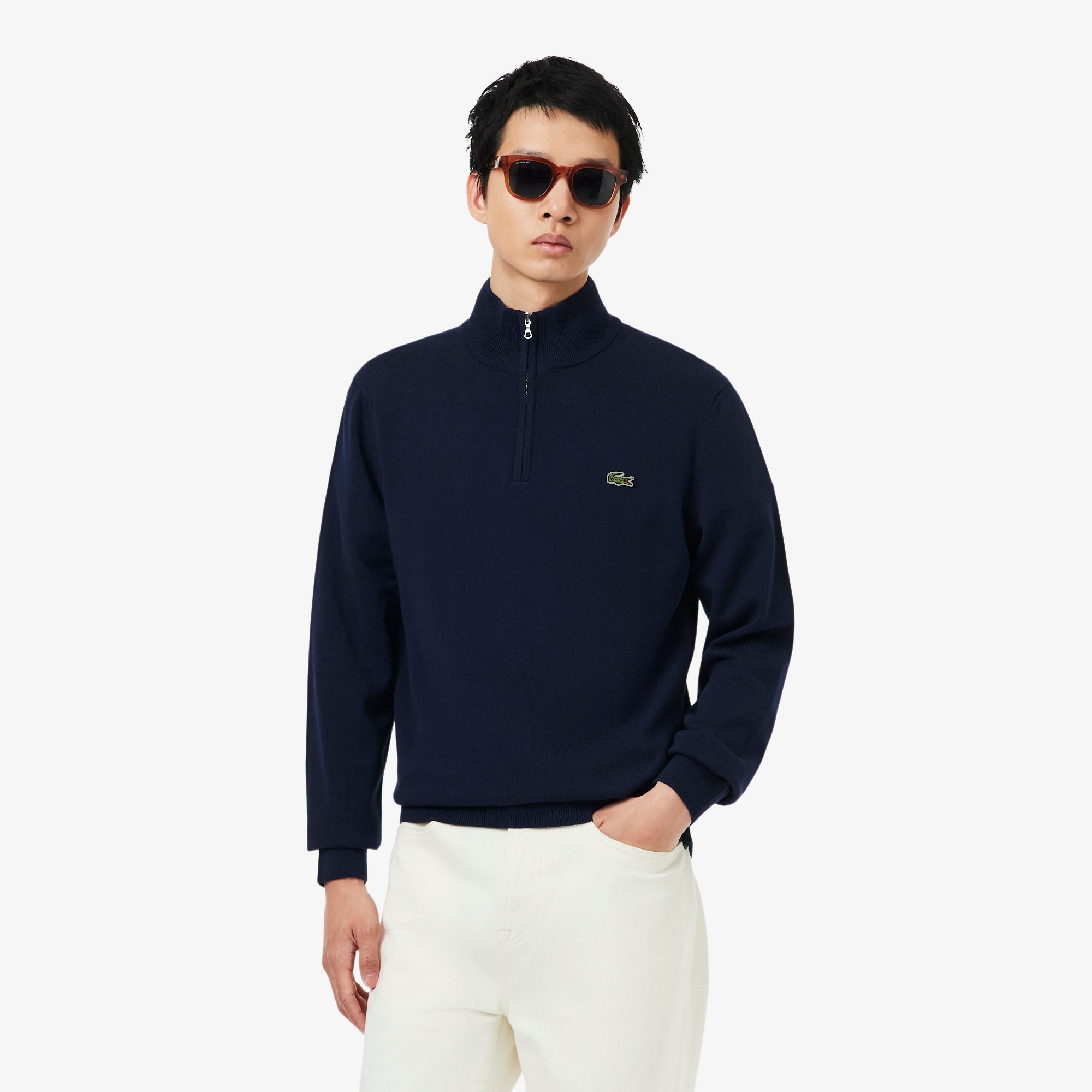Zipped High Neck Cotton Sweater