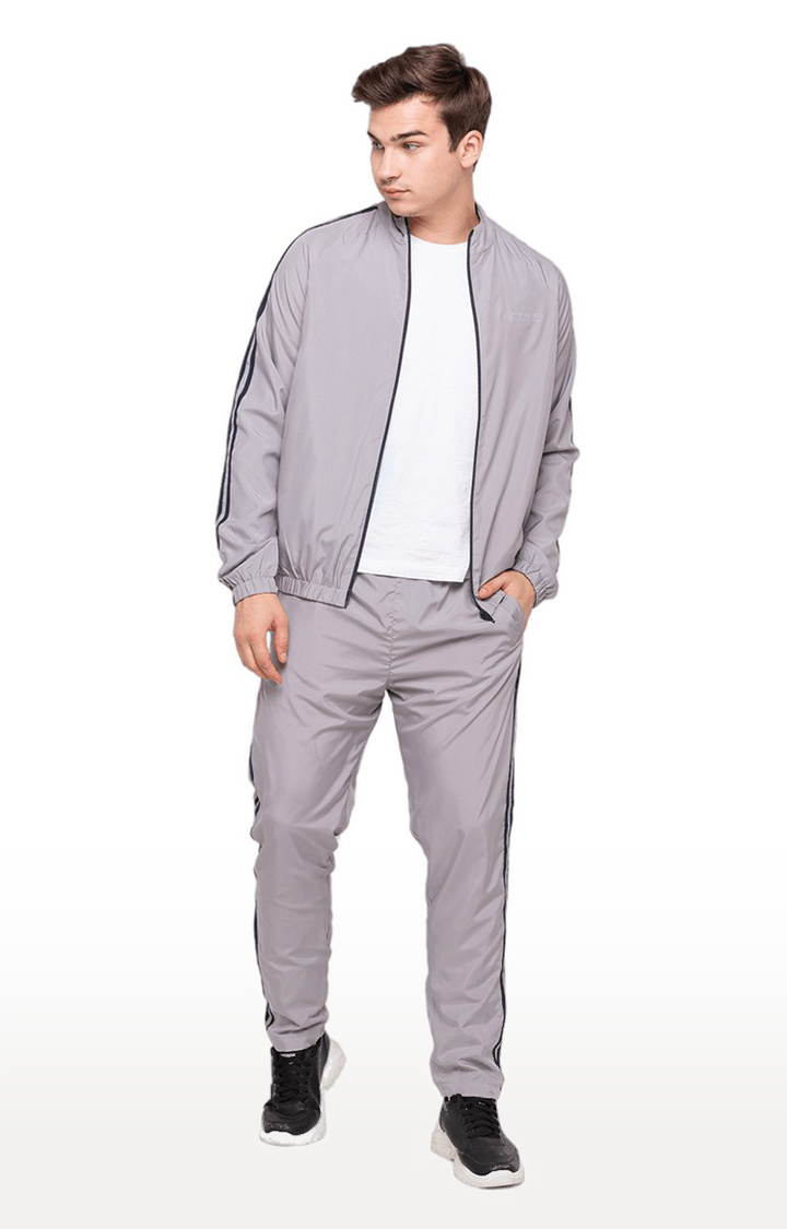Men's Light Grey Solid Tracksuit