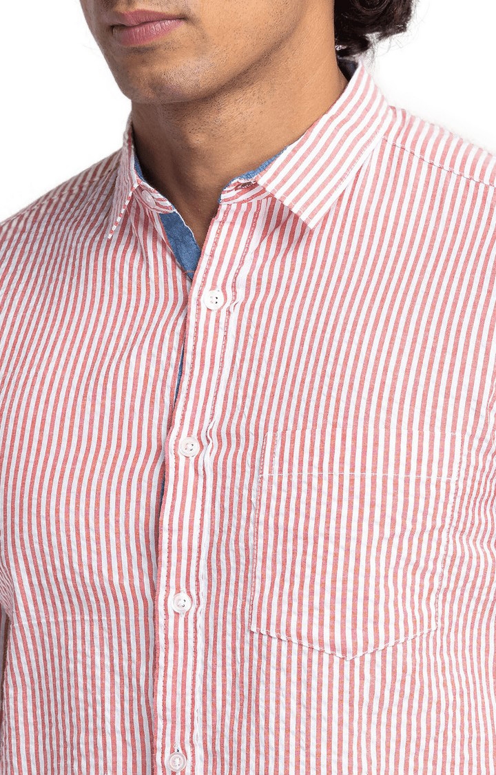 globus | Globus Red Striped Regular Fit Casual Shirt 5