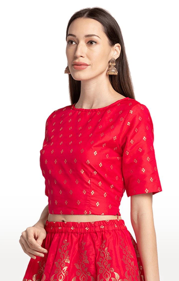 Globus Red Printed Ethnic Crop Top