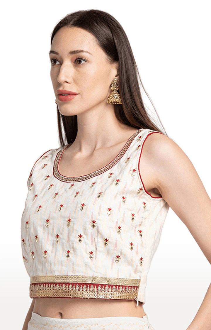 Globus Ecru Embroidered Sleeveless Ethnic Crop Top