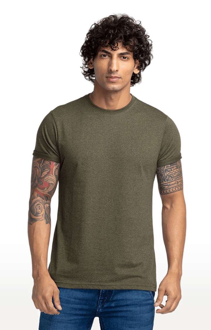globus | Globus Olive Solid Regular Fit Casual Tshirt 0