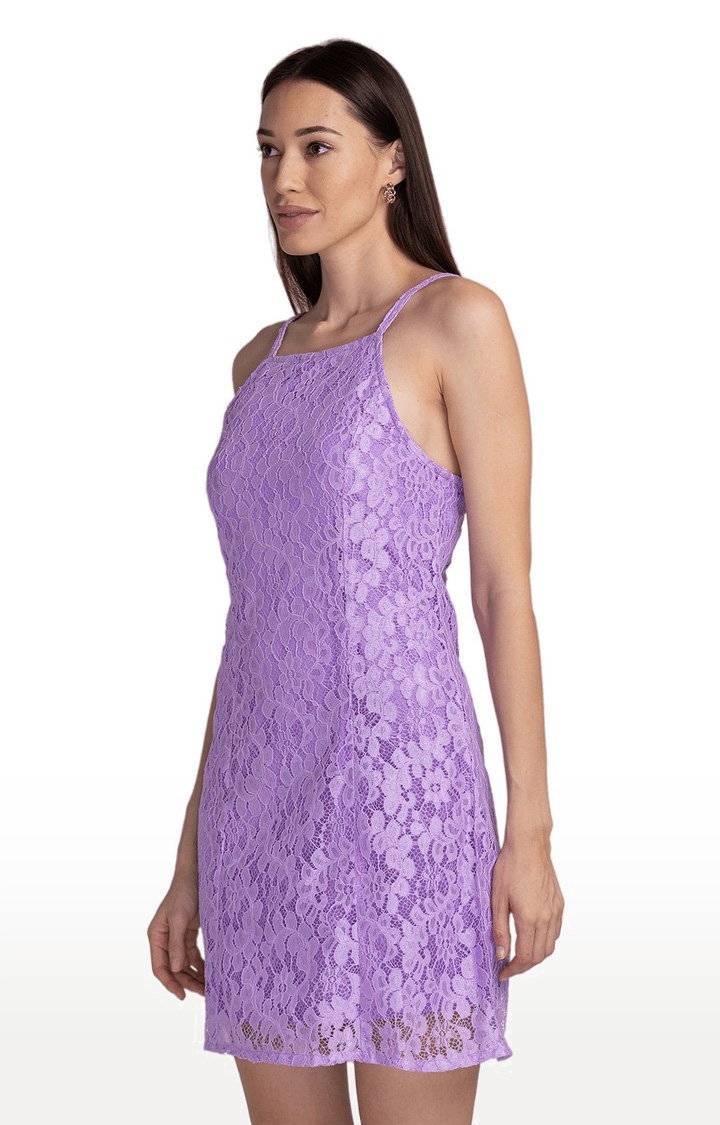 globus | Globus Lavender Self Design A-Line Lace Dress 3