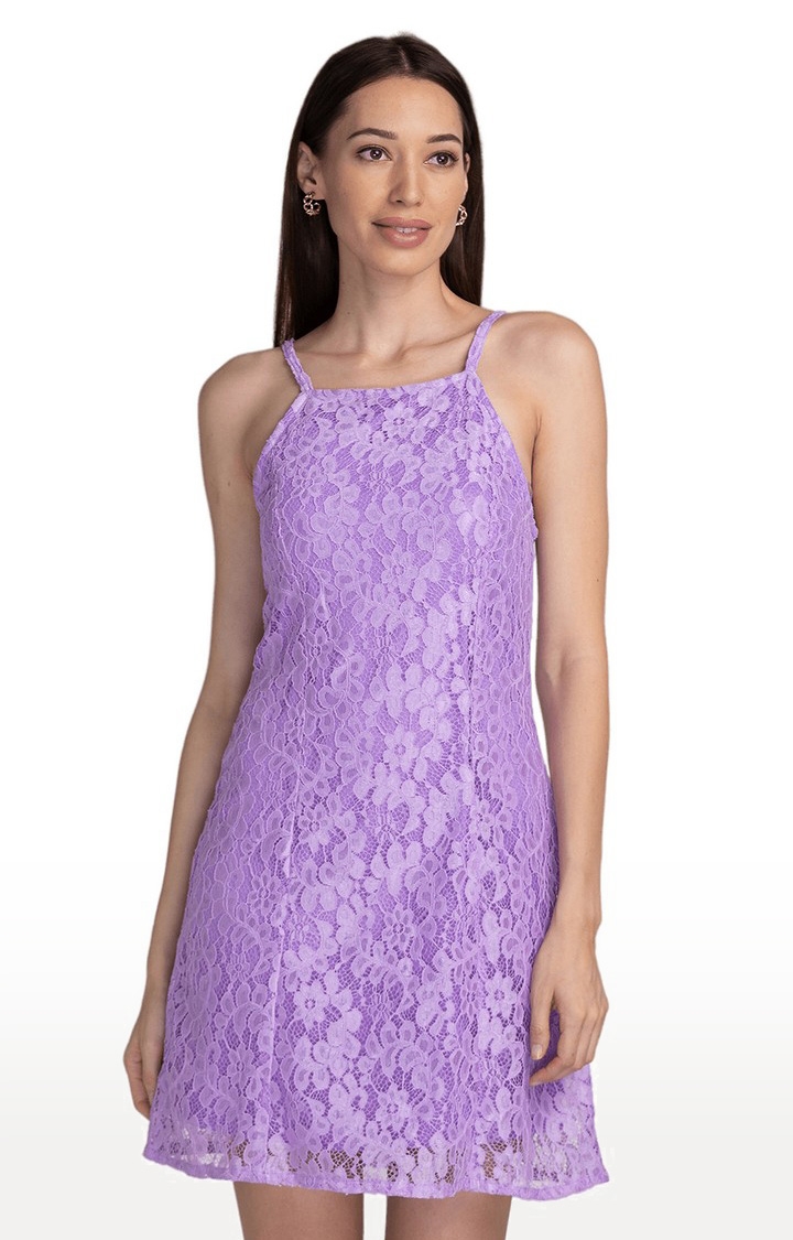 globus | Globus Lavender Self Design A-Line Lace Dress 0
