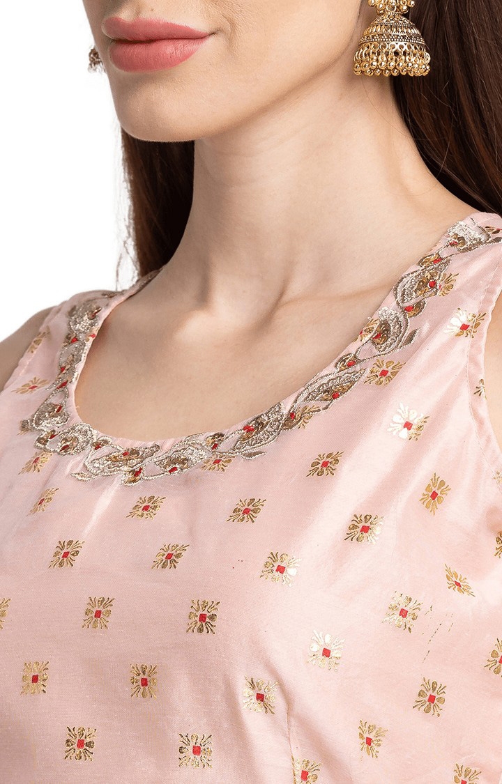 globus | Women's Blush Pink Embroidered Sleeveless Blouses 5