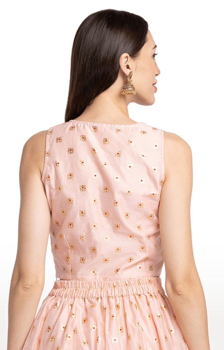 globus | Women's Blush Pink Embroidered Sleeveless Blouses 4