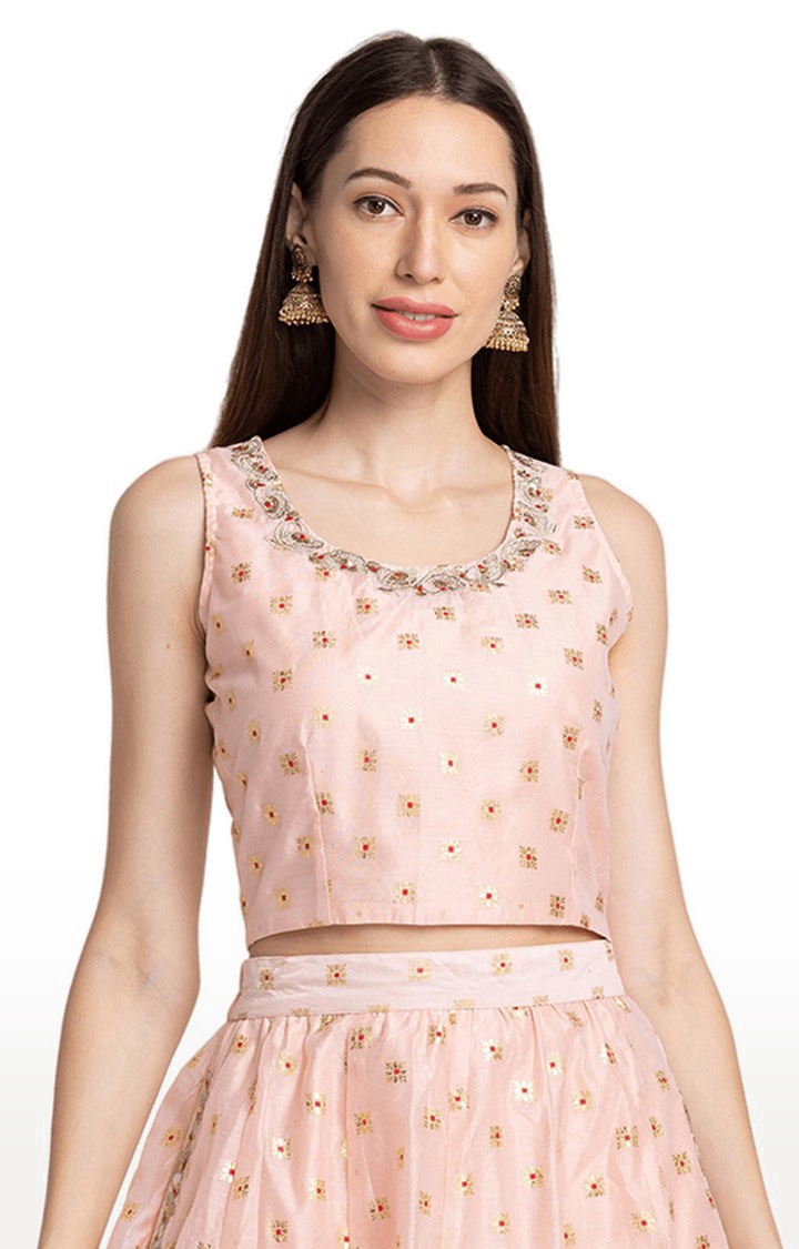 globus | Women's Blush Pink Embroidered Sleeveless Blouses 0