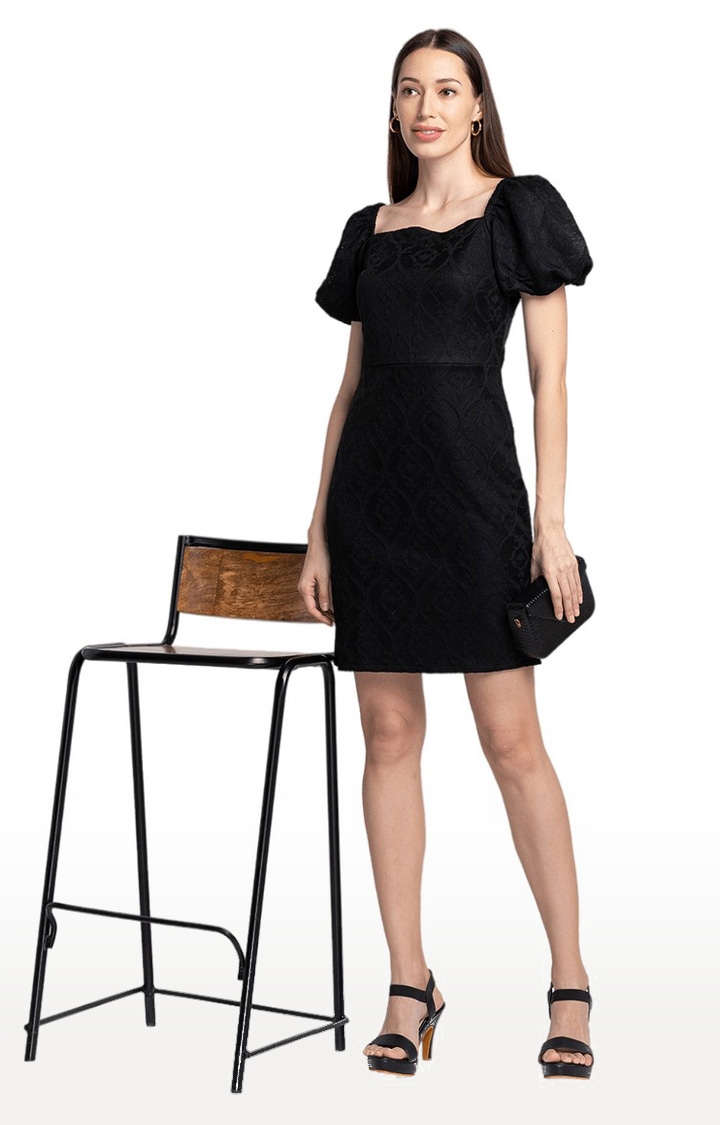 globus | Globus Black Self Design Dress 2