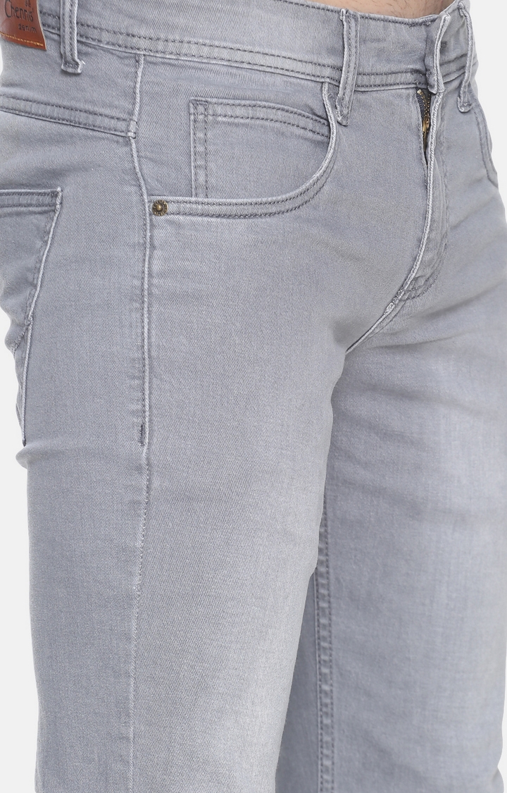 Chennis | Men's Grey Cotton Solid Slim Jeans 4