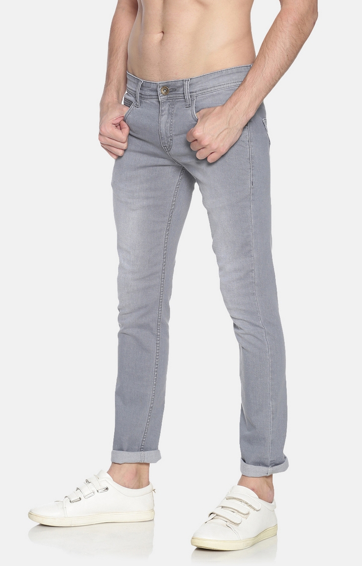 Chennis | Men's Grey Cotton Solid Slim Jeans 2