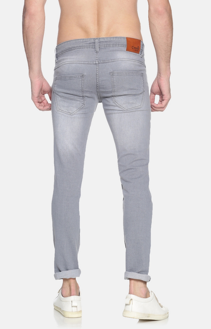 Chennis | Men's Grey Cotton Solid Slim Jeans 3