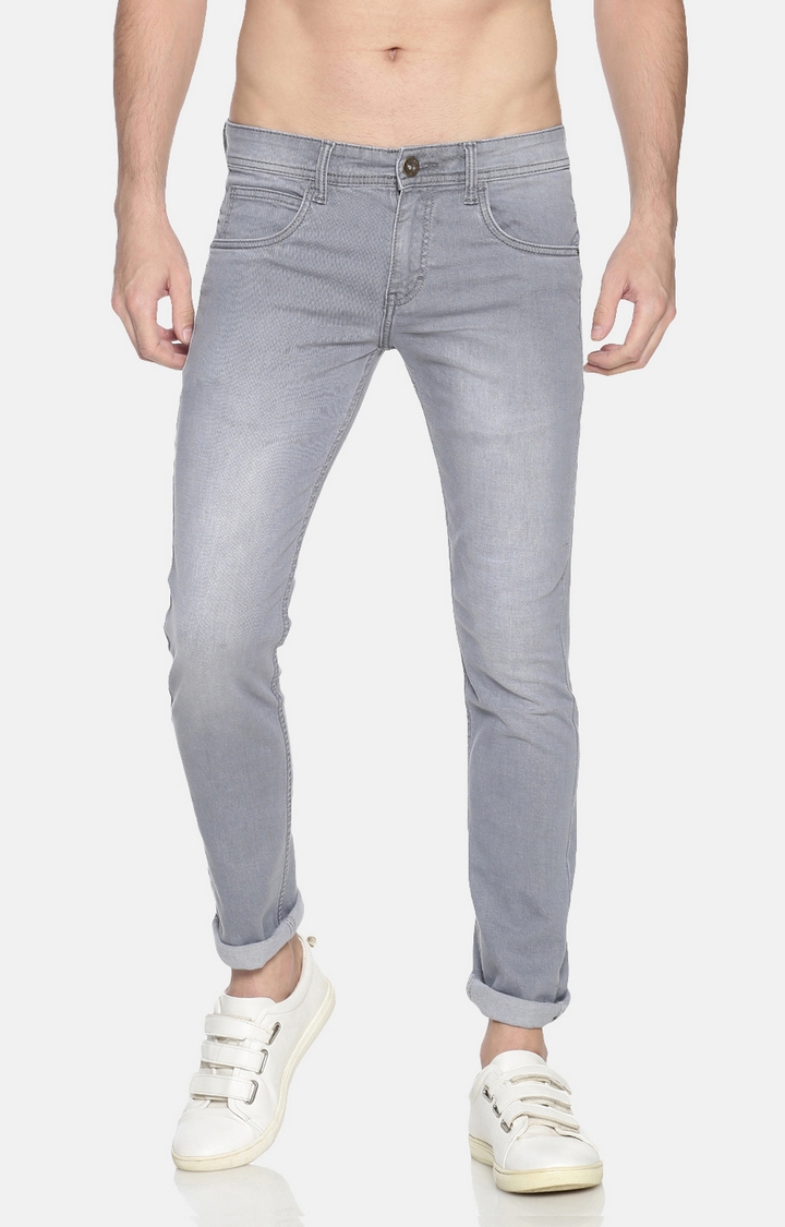 Chennis | Men's Grey Cotton Solid Slim Jeans 0