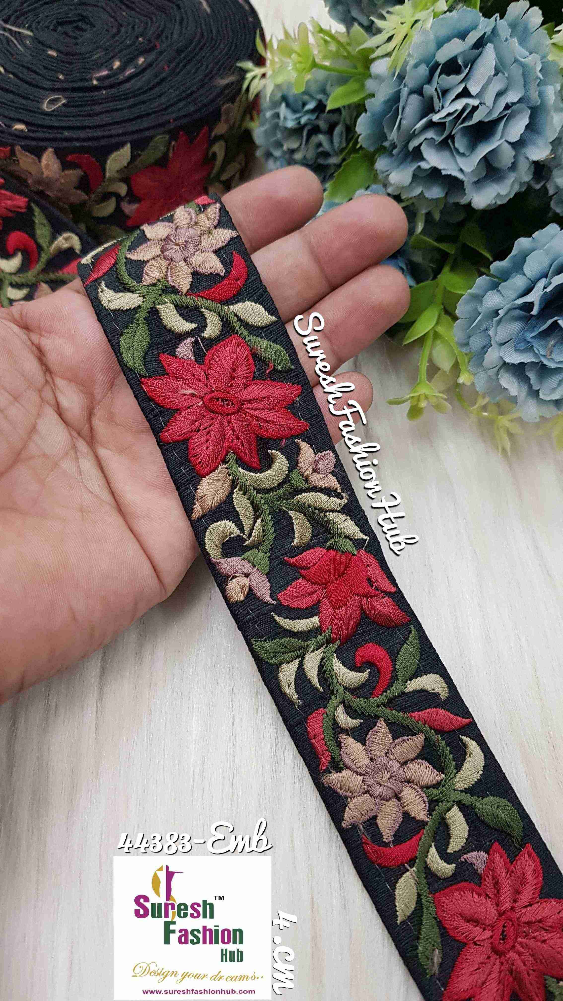 Maroon Flowers Prismatic Leaf & Petal Looms Embroidered trim