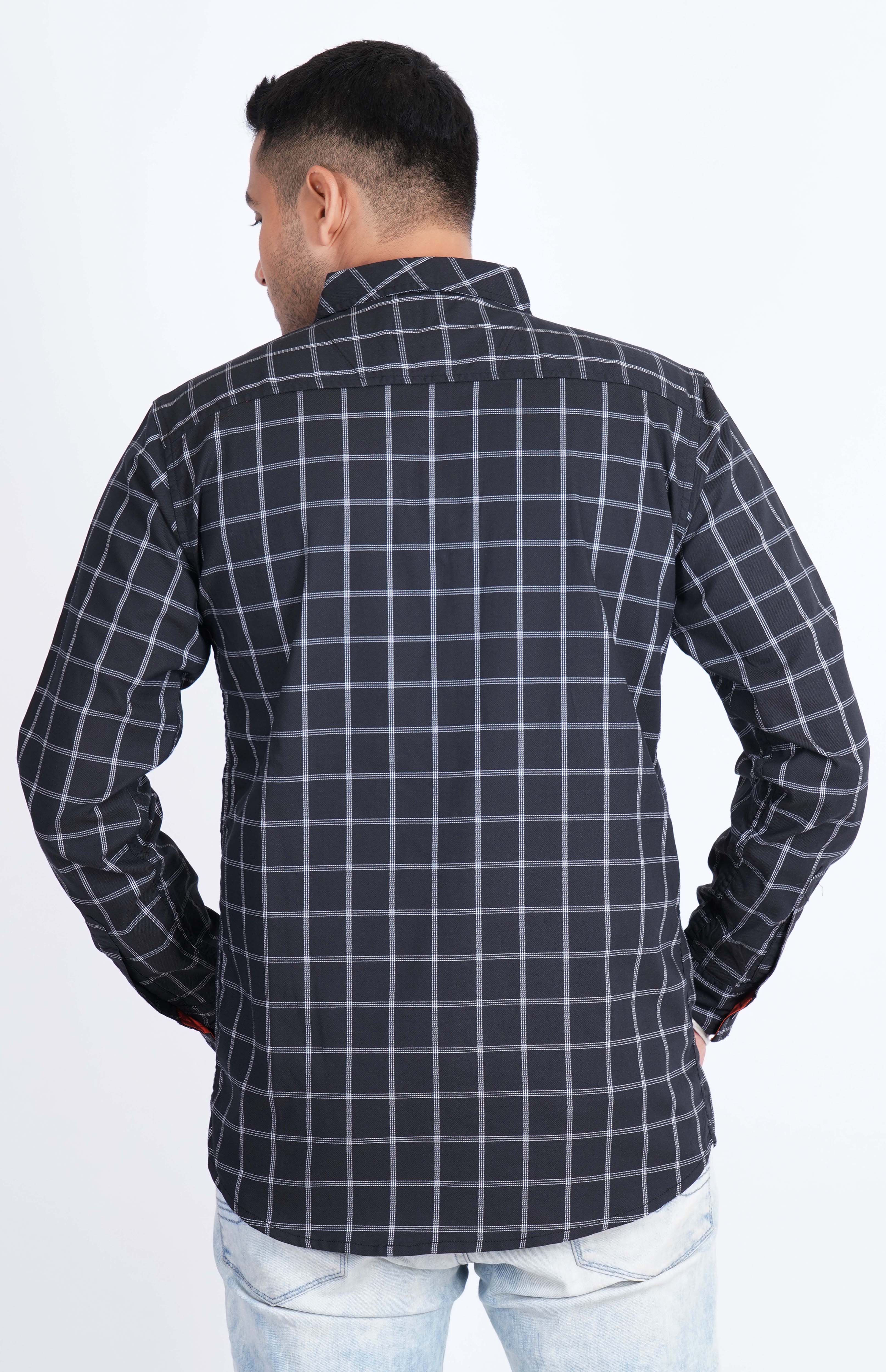 Black White Lycra Bold Checks Stretchable Cotton Shirt 
