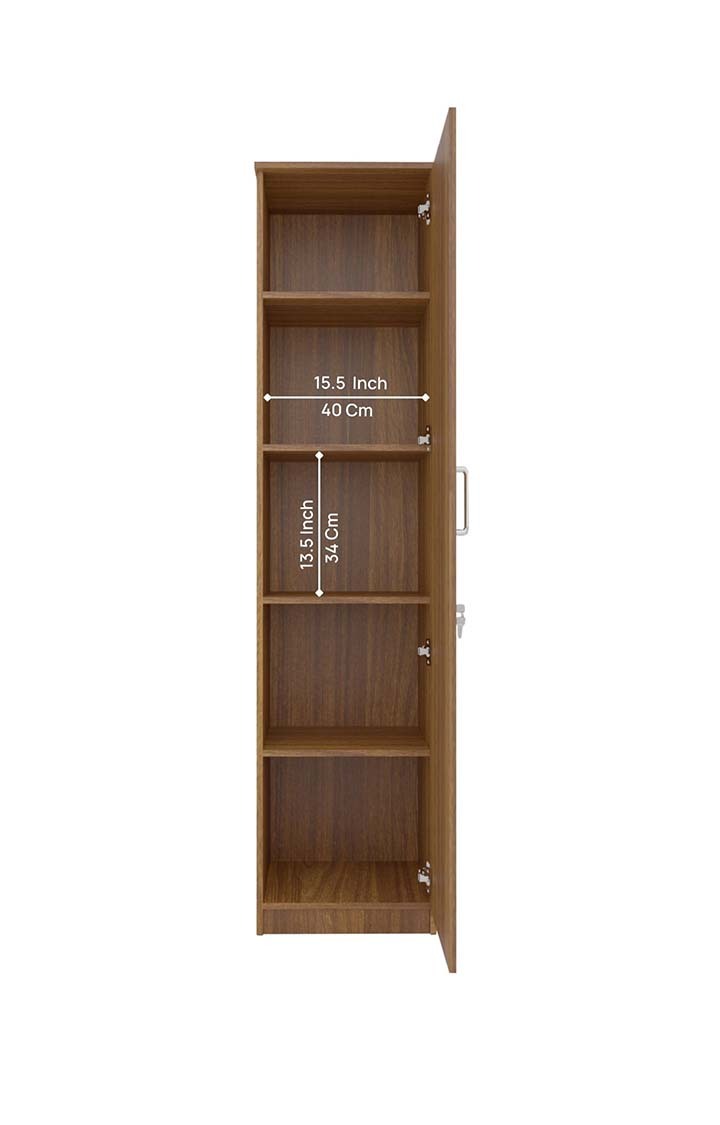 neudot Adona Engineered Wood Single Door Wardrobe with Mirror- Leon Teak