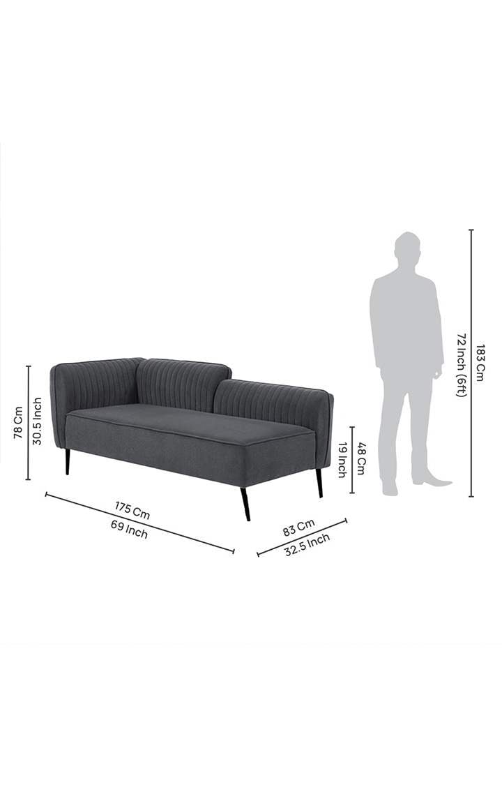 neudot Diva LHS Sofa Chaise Lounger with Black Legs for Living Room|Bedroom|2 Person Sofa|Diwan|Premium Fabric | Solid Wood Frame|2 Seater (Colour : Graphite Grey (DIY))