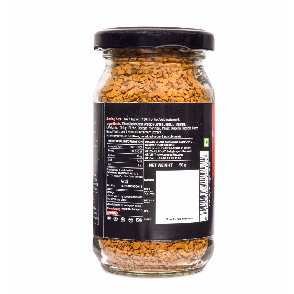 Rage Coffee 50 Gms Chai Latte Flavour Premium Arabica Instant Coffee Boldest, Smoothest