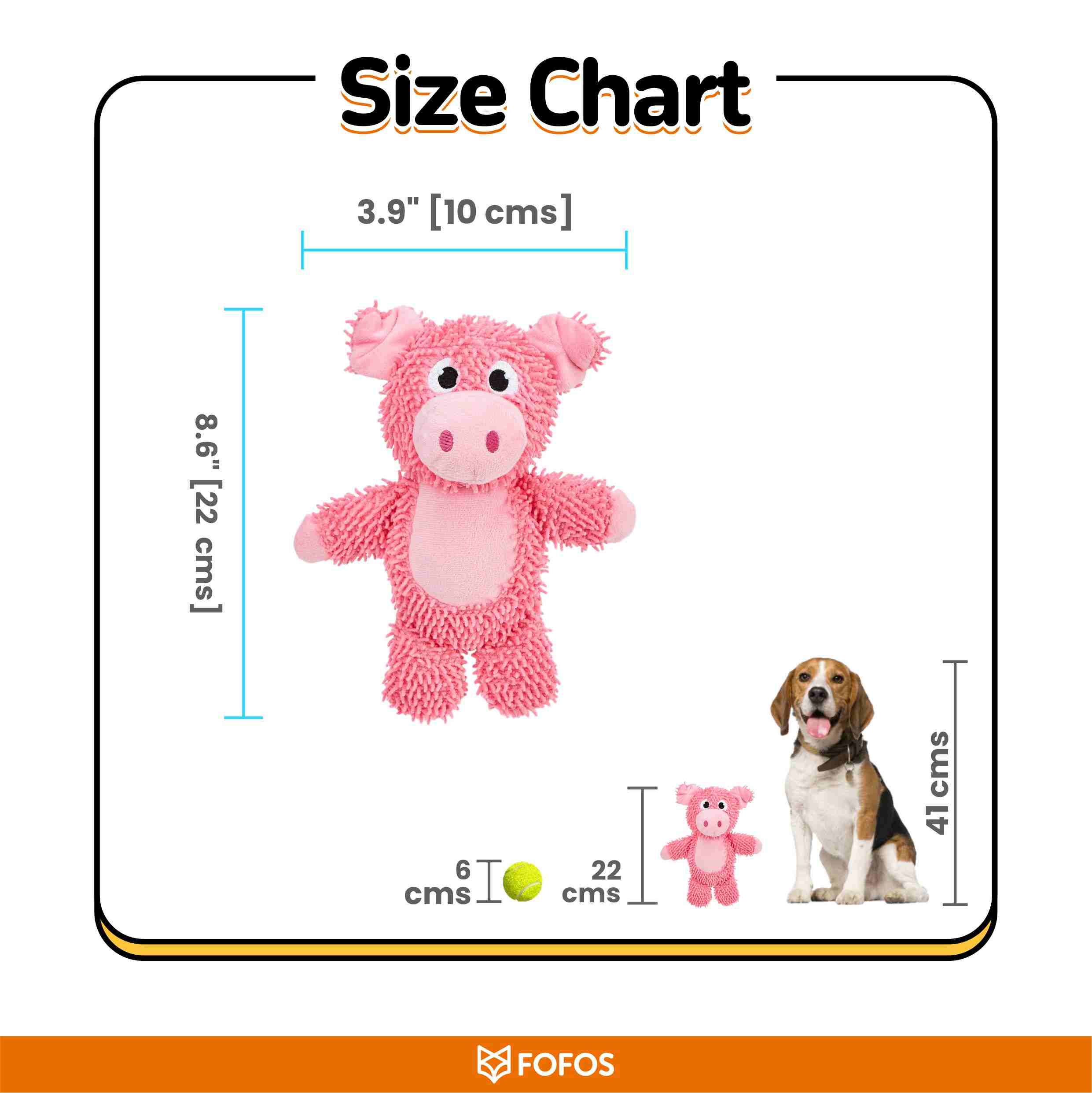 FOFOS Tough Dog Toy Pig Pink, Soft & Squeaky