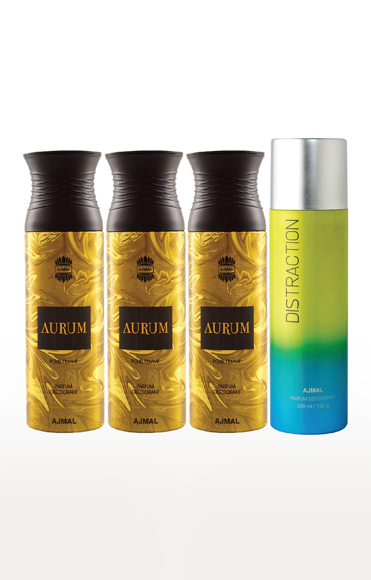 Ajmal | Ajmal 3 Aurum Femme for Women and 1 Distraction for Men & Women High Quality Deodorants each 200ML Combo pack of 4 (Total 800ML)  0