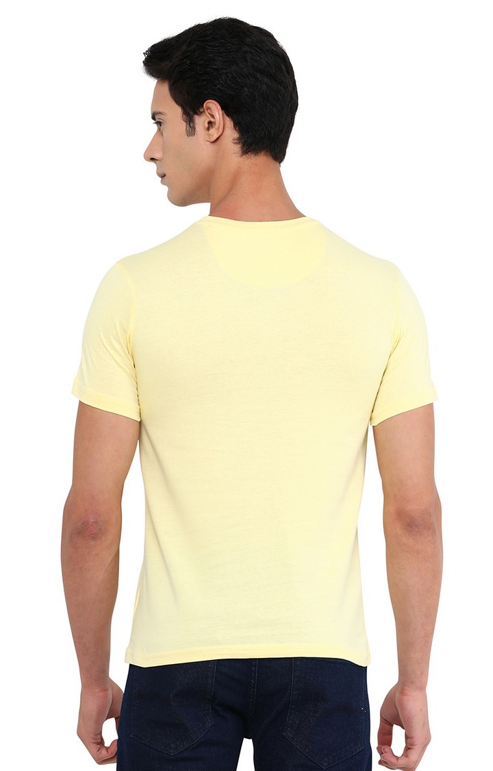 JadeBlue | Men's Yellow Cotton Solid T-Shirts 2