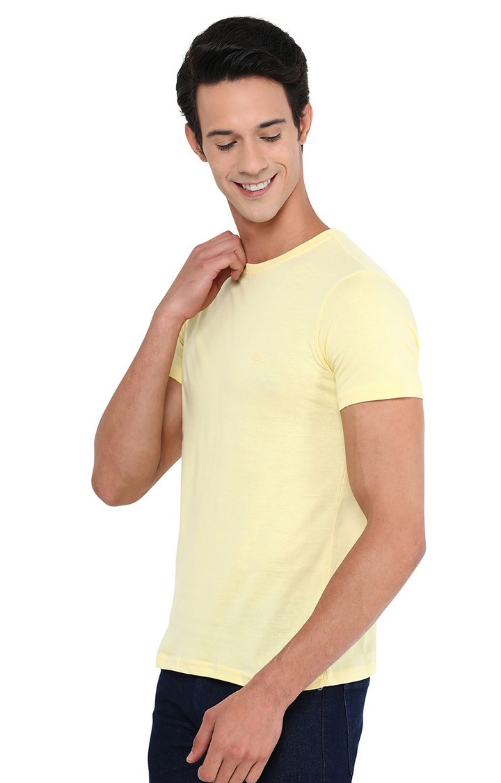 JadeBlue | Men's Yellow Cotton Solid T-Shirts 1