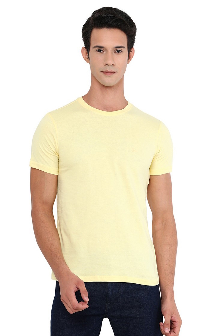JadeBlue | Men's Yellow Cotton Solid T-Shirts 0
